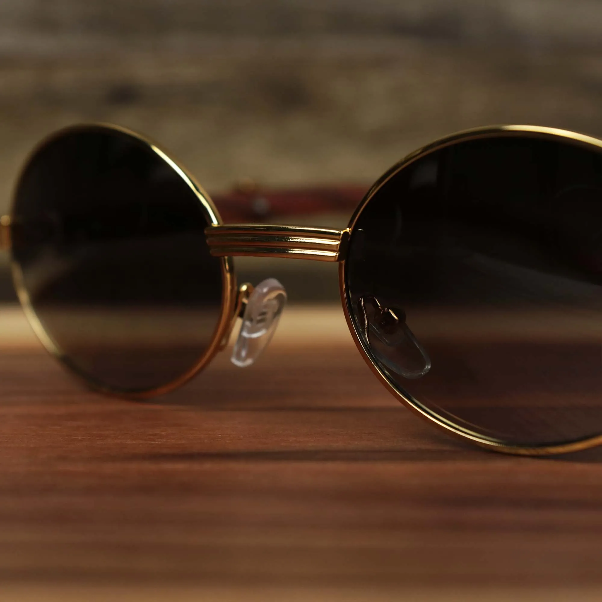 Oval 3 Row Frame Black Lens Sunglasses with Gold Frame