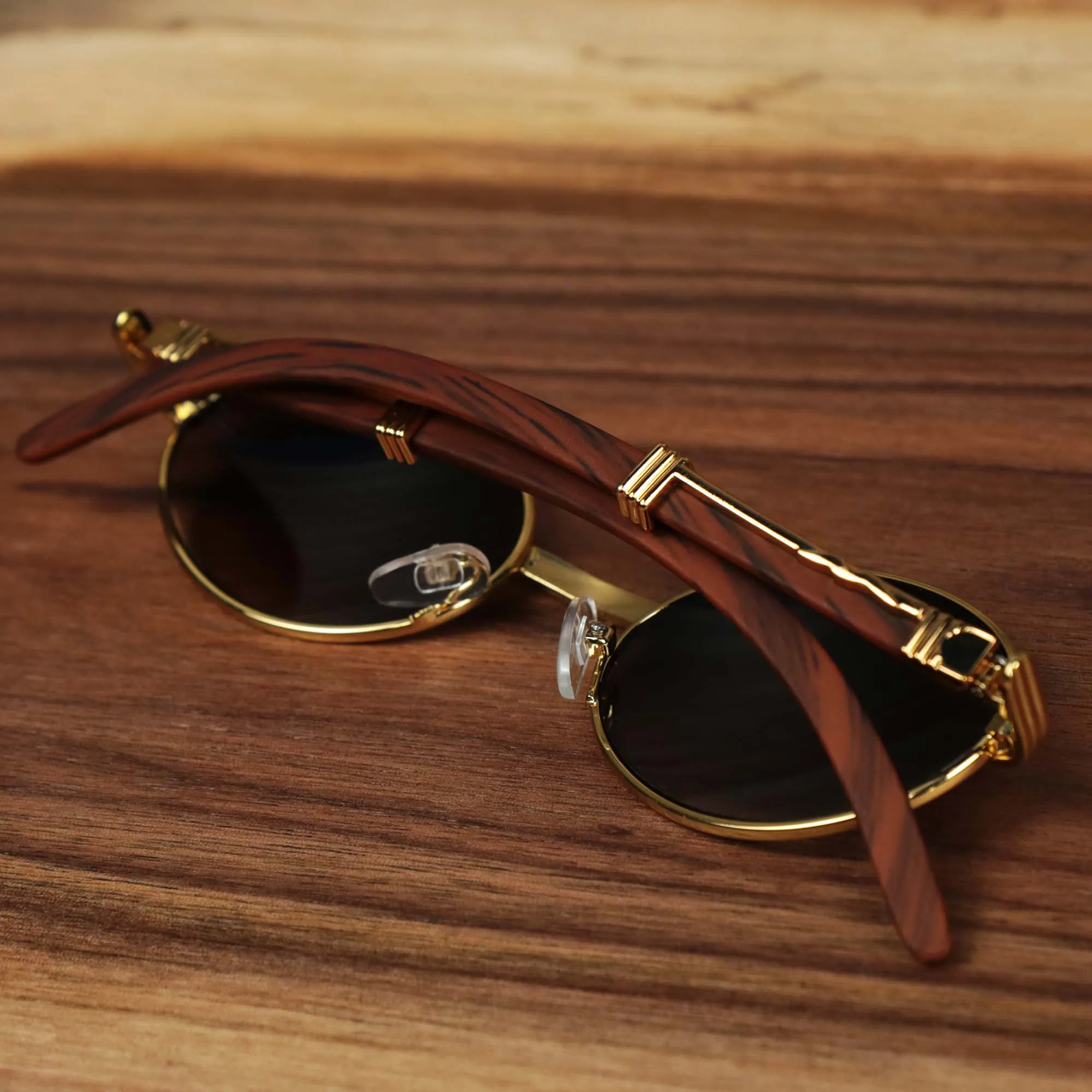 Oval 3 Row Frame Black Lens Sunglasses with Gold Frame