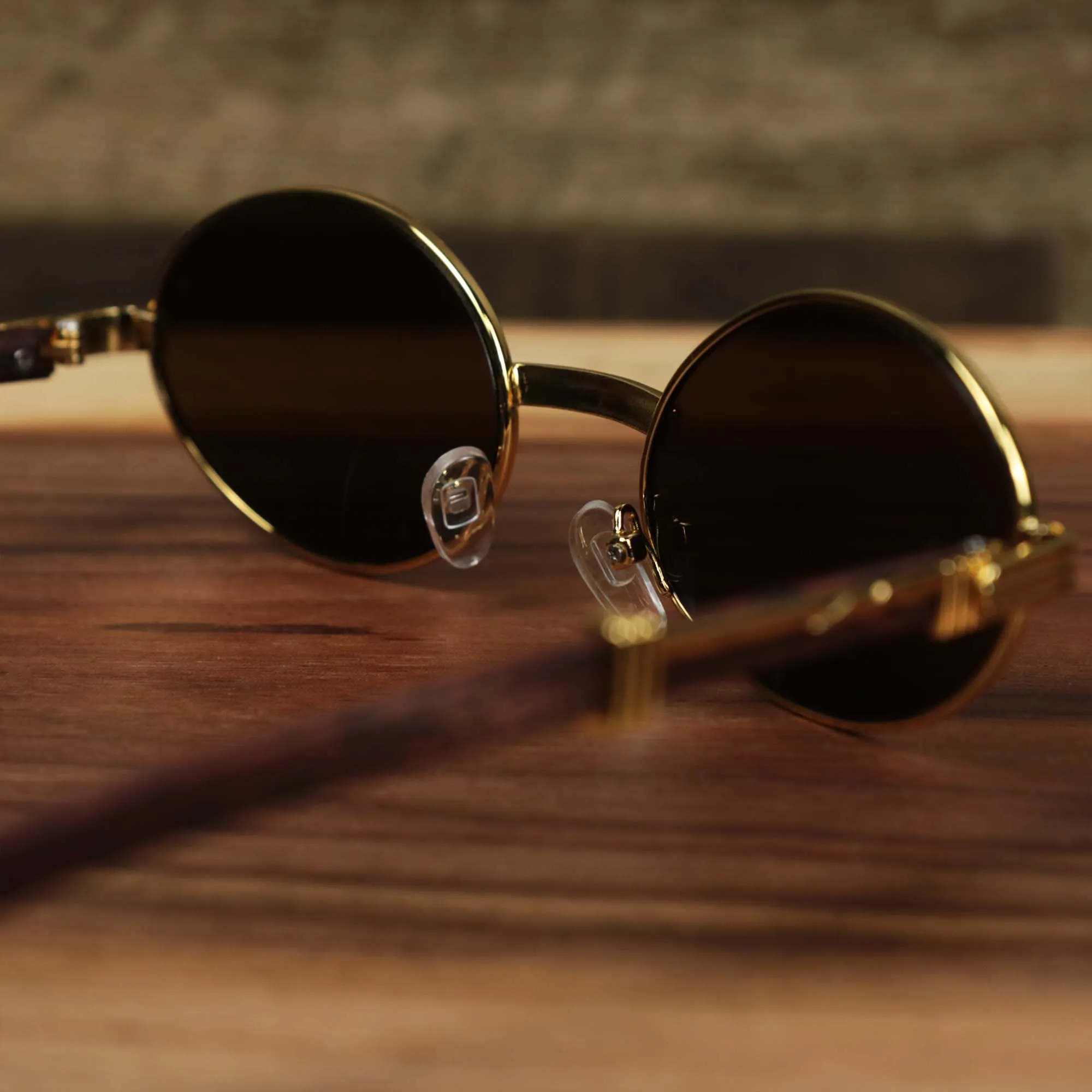 Oval 3 Row Frame Brown Lens Sunglasses with Gold Frame