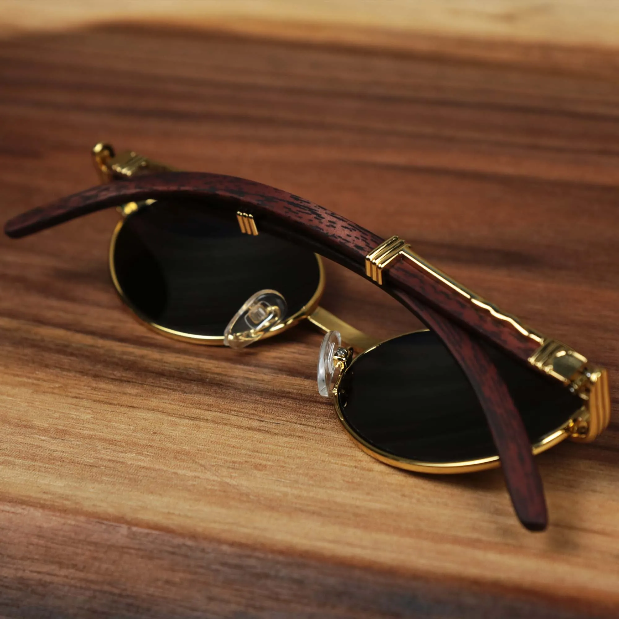 Oval 3 Row Frame Brown Lens Sunglasses with Gold Frame