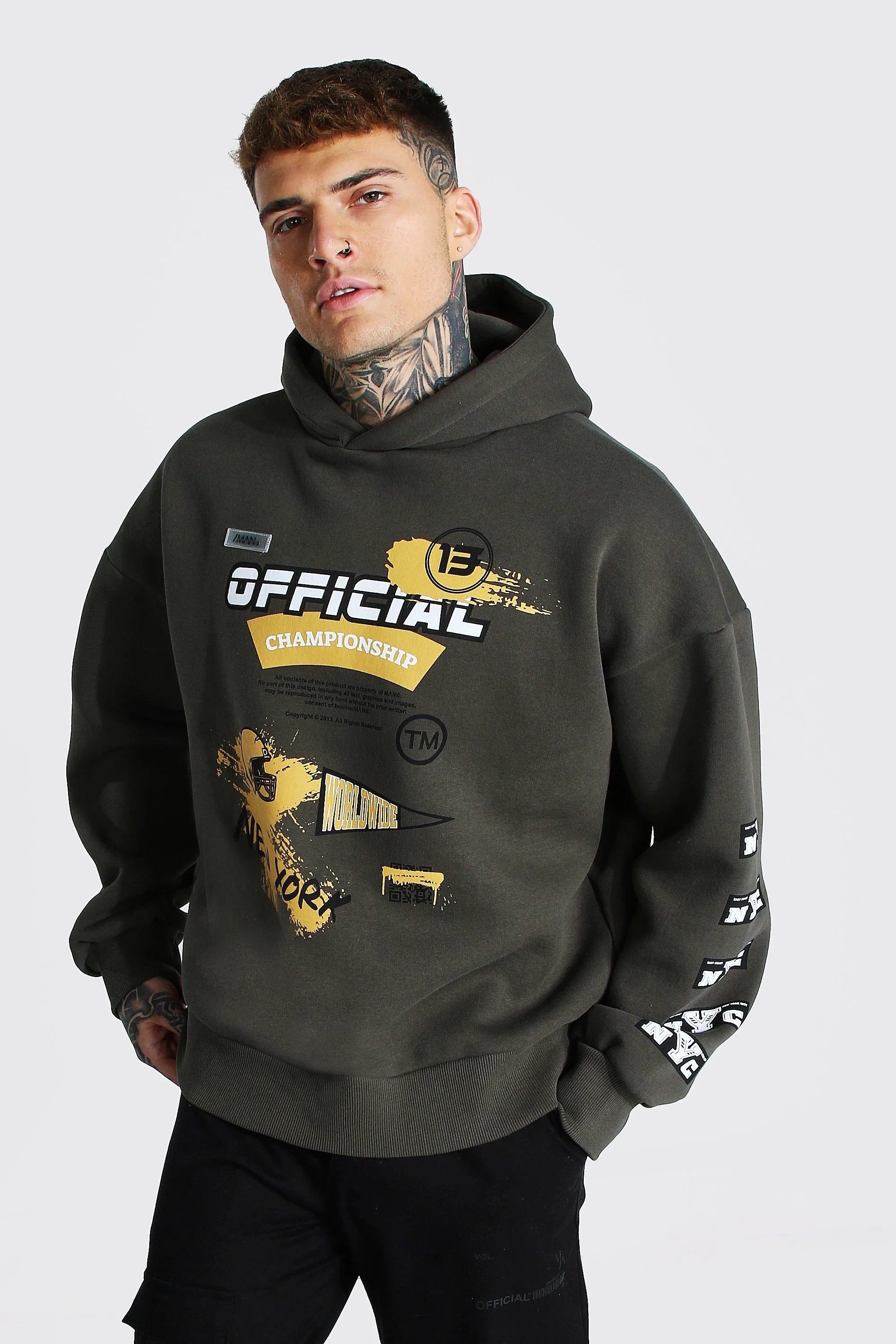 Oversized Official Man Varsity Hoodie | boohooMAN UK