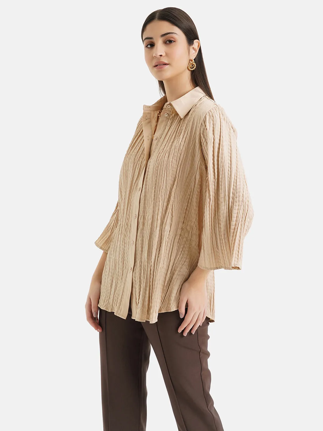 Pleated Crushed Shirt With Flared Sleeves