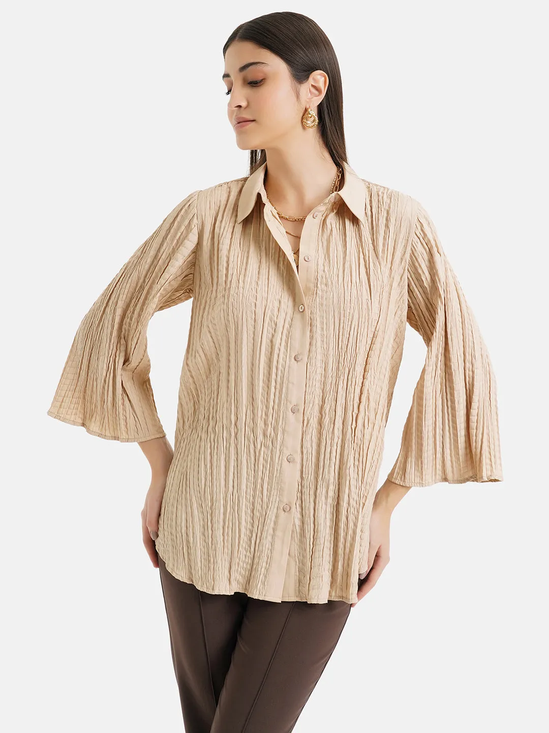 Pleated Crushed Shirt With Flared Sleeves