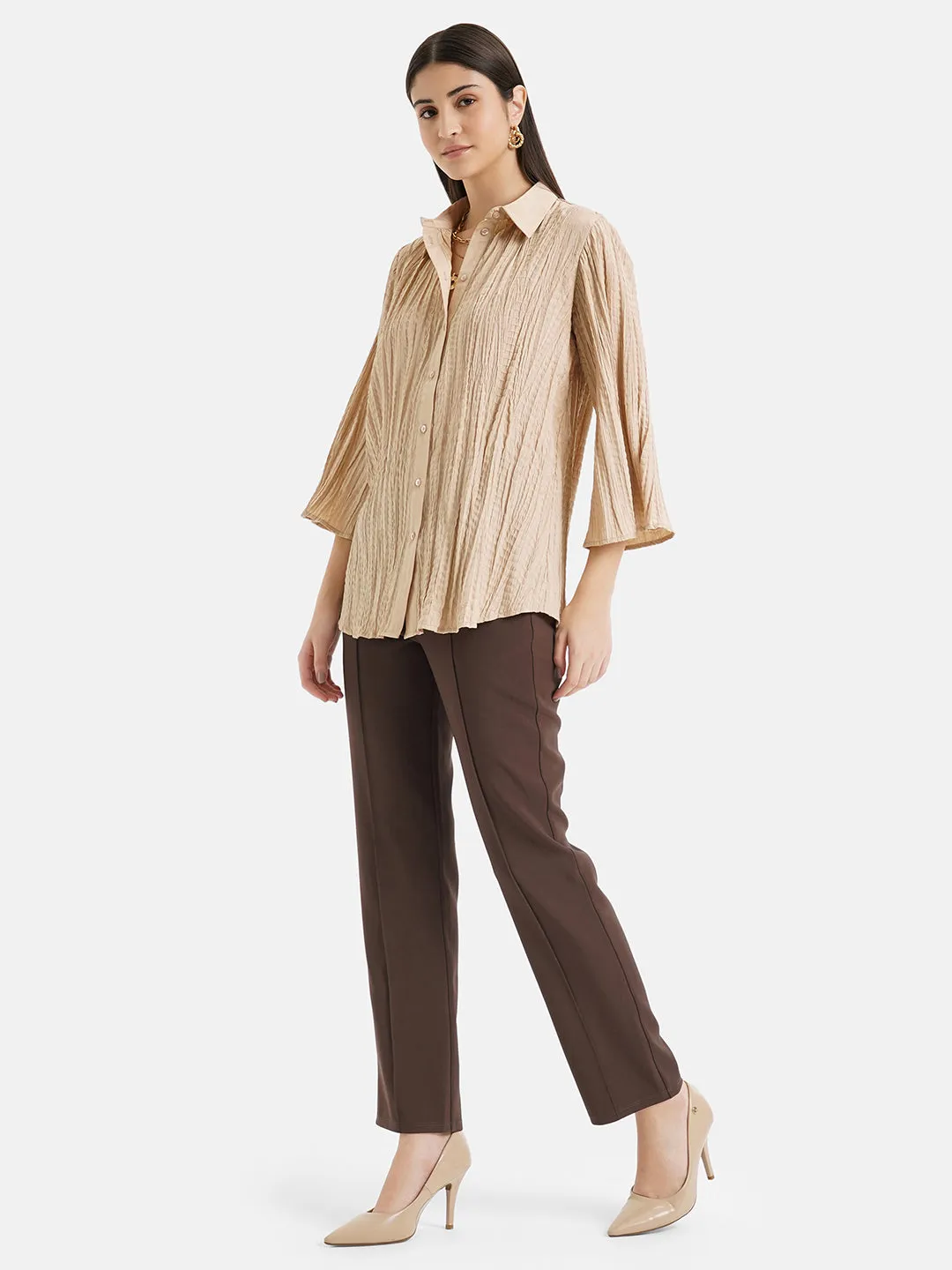 Pleated Crushed Shirt With Flared Sleeves