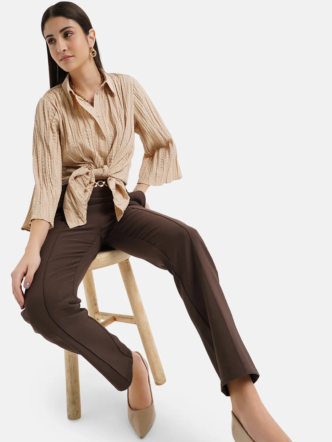 Pleated Crushed Shirt With Flared Sleeves