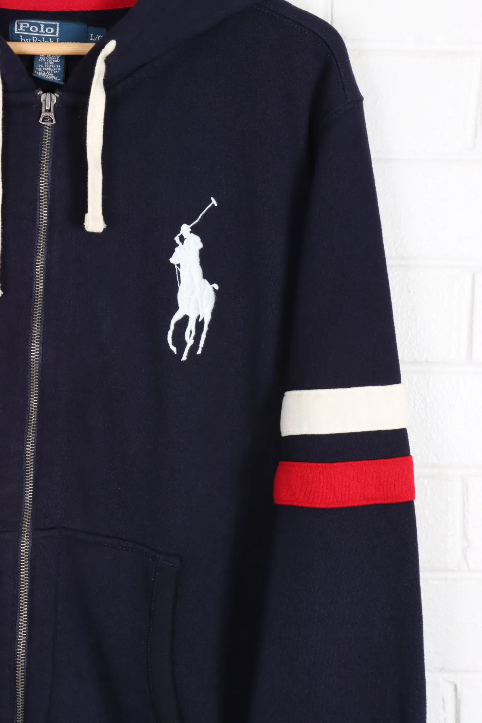 POLO RALPH LAUREN Navy Embroidered Full Zip Hoodie (XL)