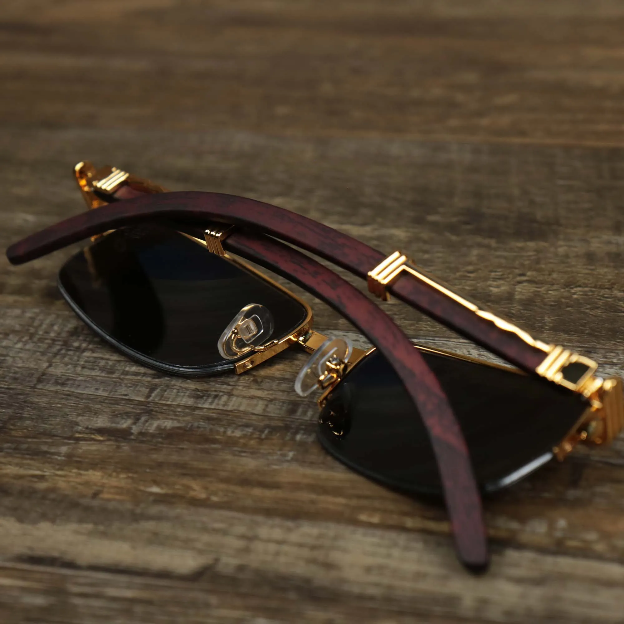 Rectangle 3 Row Frame Dark Brown Lens Sunglasses with Gold Frame