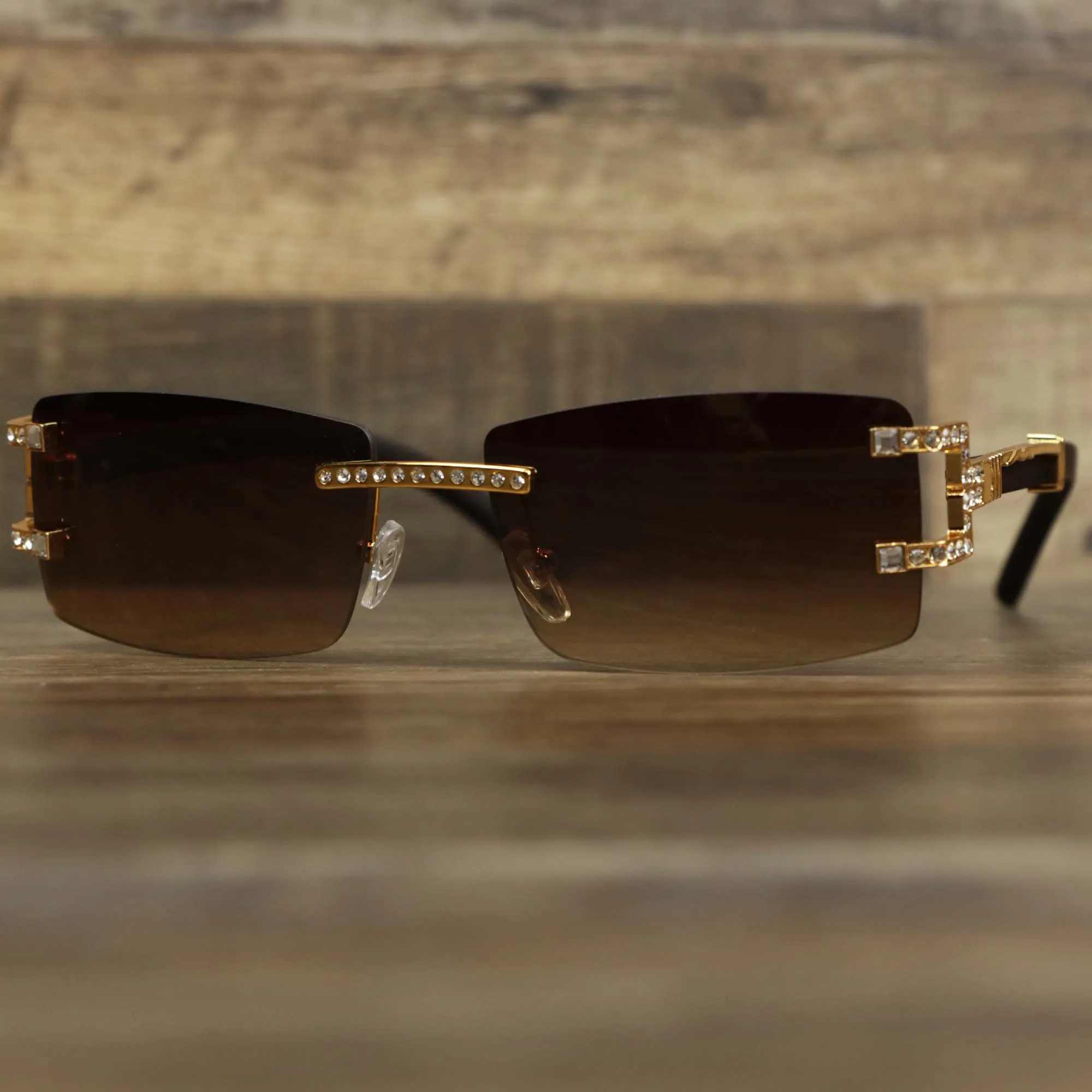 Rectangle Frames Brown Gradient Lens Flooded Sunglasses with Gold Frame