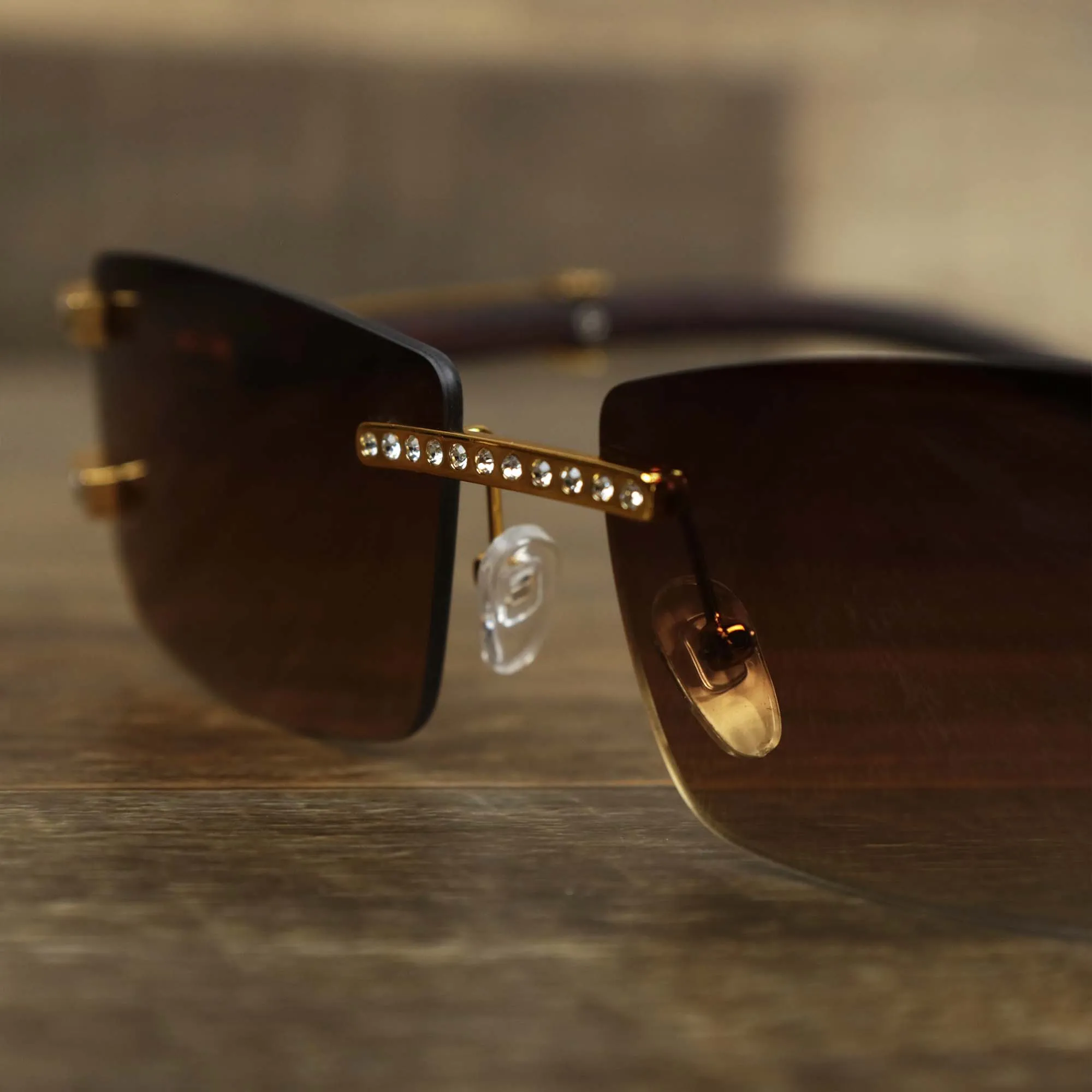 Rectangle Frames Brown Gradient Lens Flooded Sunglasses with Gold Frame