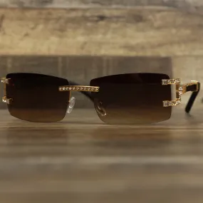 Rectangle Frames Brown Gradient Lens Flooded Sunglasses with Gold Frame