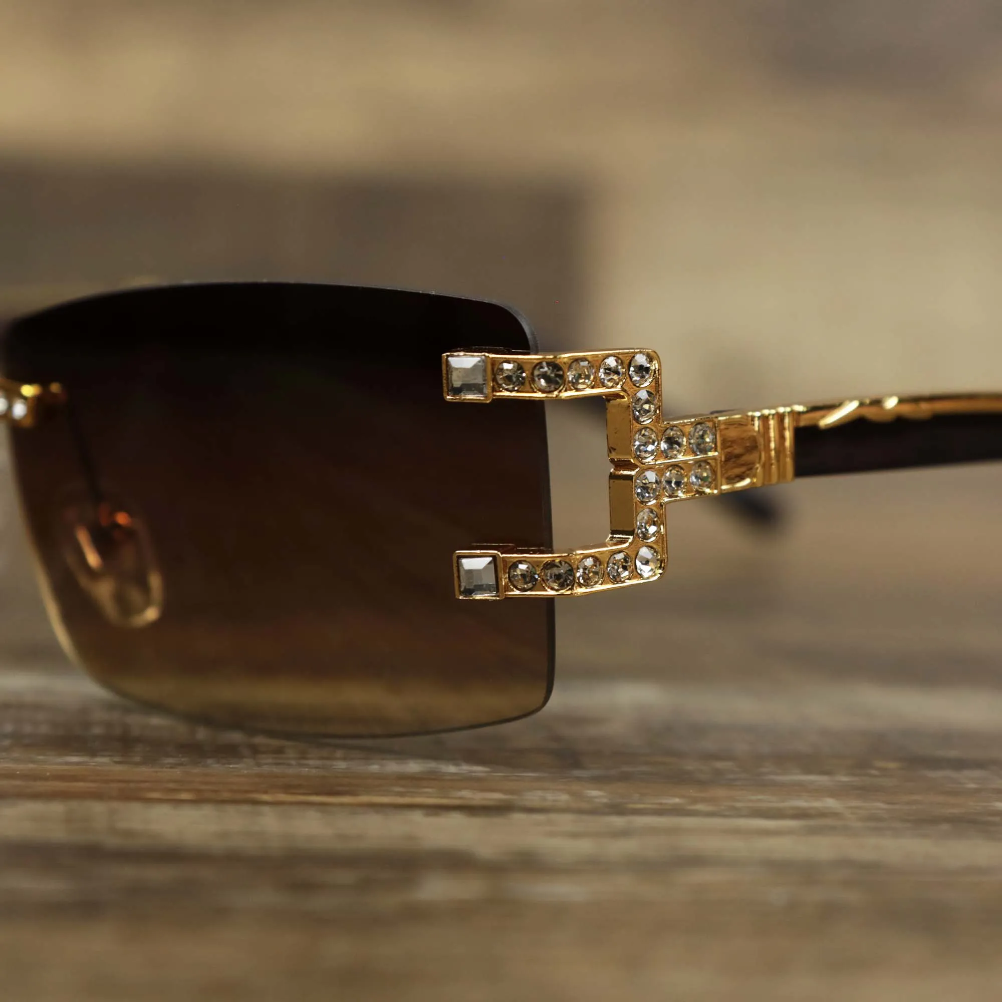 Rectangle Frames Brown Gradient Lens Flooded Sunglasses with Gold Frame