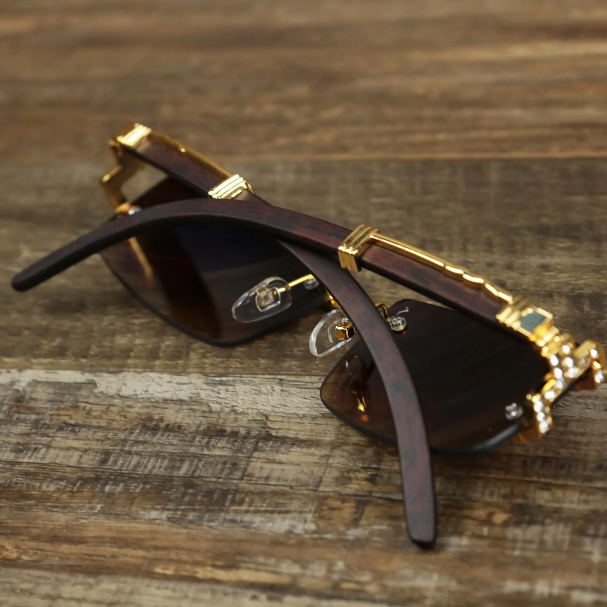 Rectangle Frames Brown Gradient Lens Flooded Sunglasses with Gold Frame