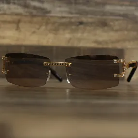 Rectangle Frames Brown Lens Flooded Sunglasses with Gold Frame