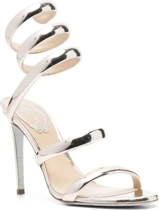 René Caovilla Cleo 110mm metallic leather sandals Gold