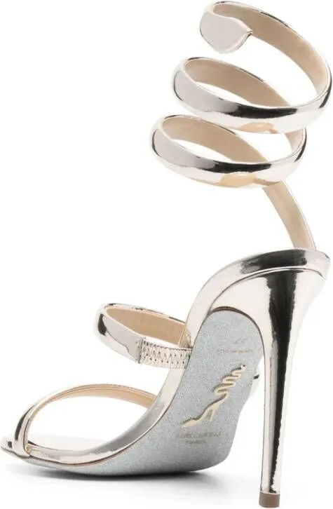 René Caovilla Cleo 110mm metallic leather sandals Gold