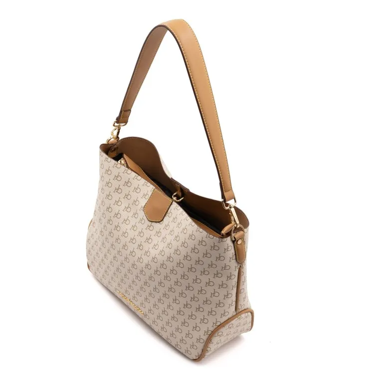 RoccoBarocco 11107 Monogram Hobo Maxi Bag Borsa a Spalla Donna in Ecopelle White