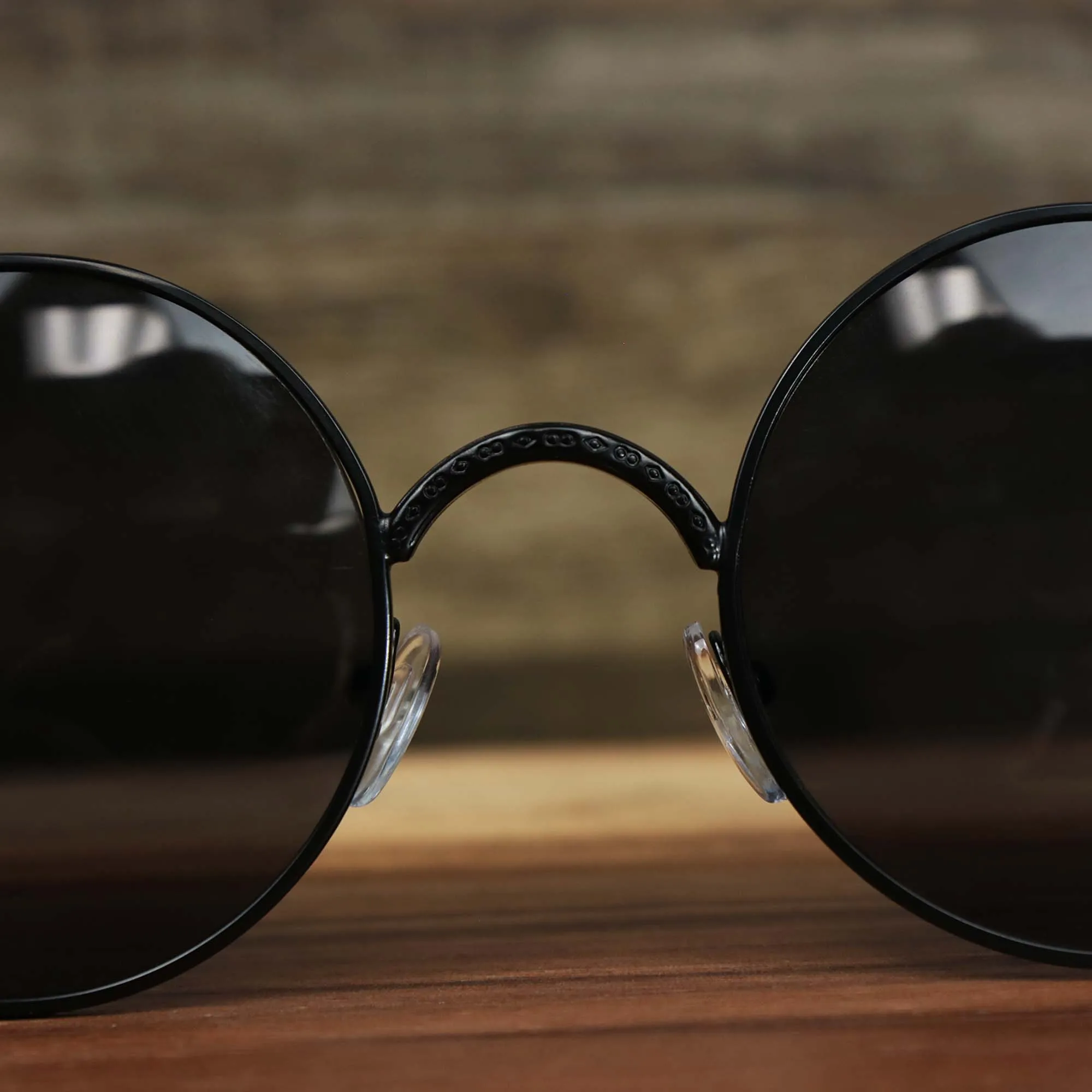 Round Frame Arched Bridge Black Lens Sunglasses with Black Frame