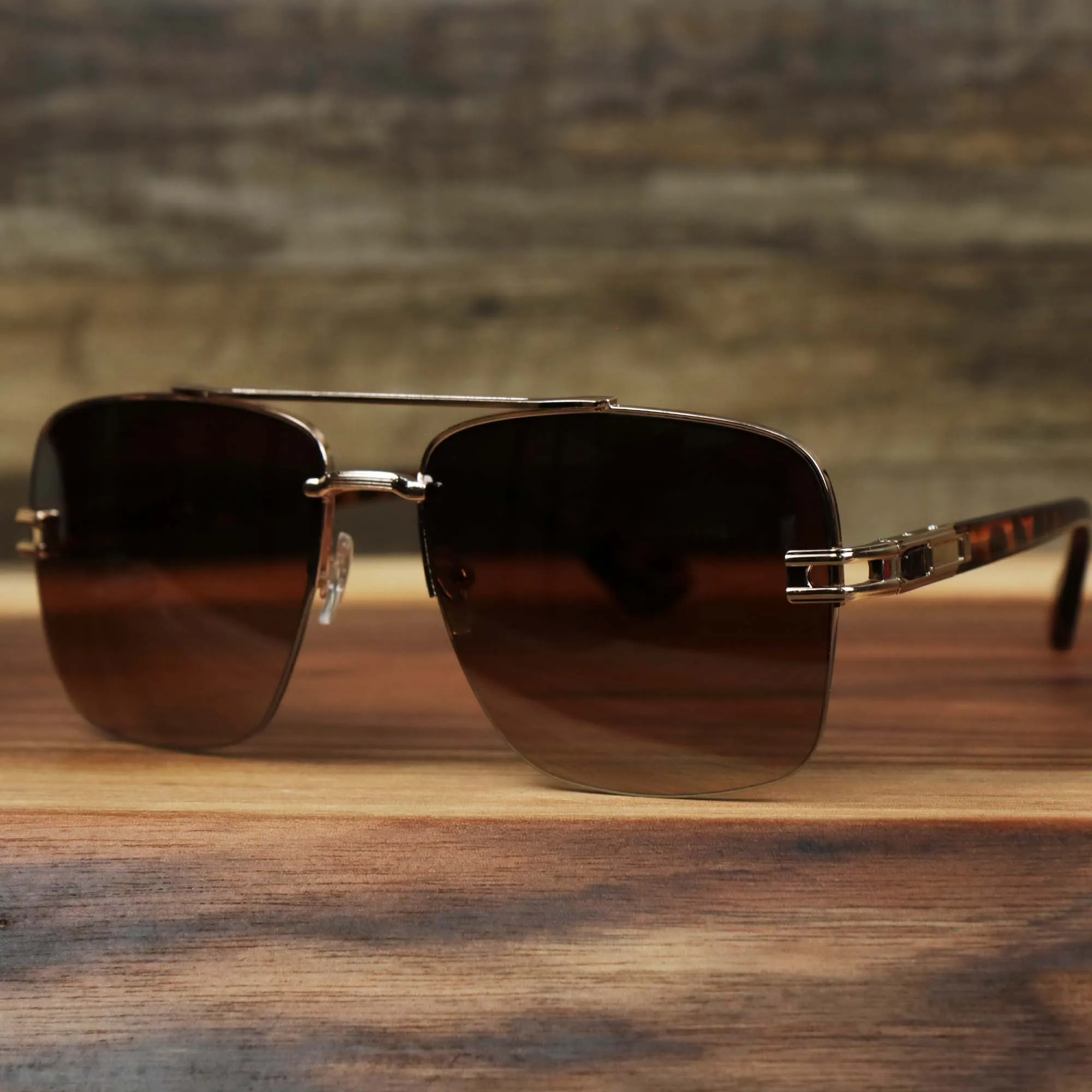 Round Rectangle Frame Brown Lens Sunglasses with Rose Gold Tortoise Frame