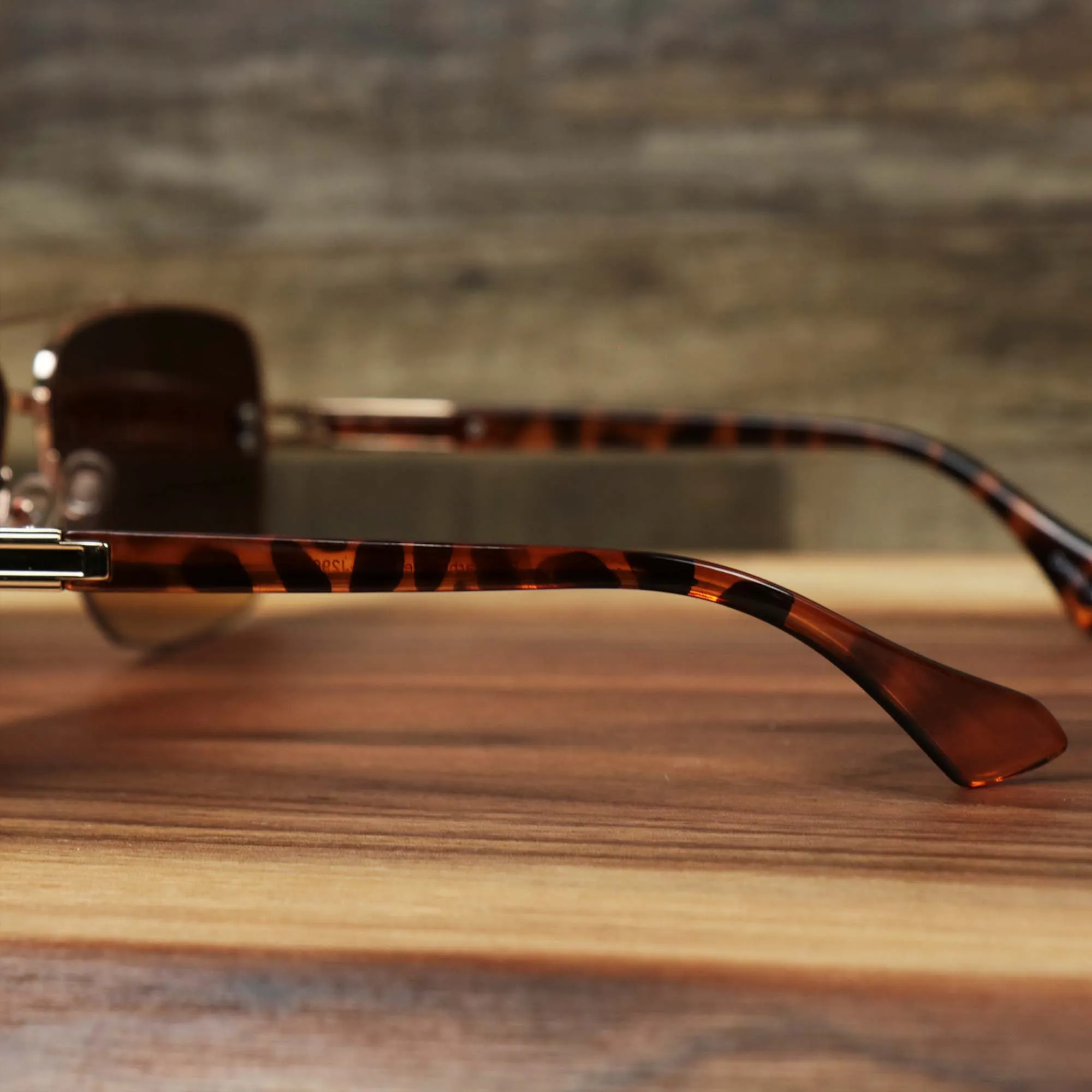 Round Rectangle Frame Brown Lens Sunglasses with Rose Gold Tortoise Frame