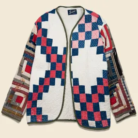 Scofield Log Cabin Sleeves Quilt Kimono - Red/White/Blue