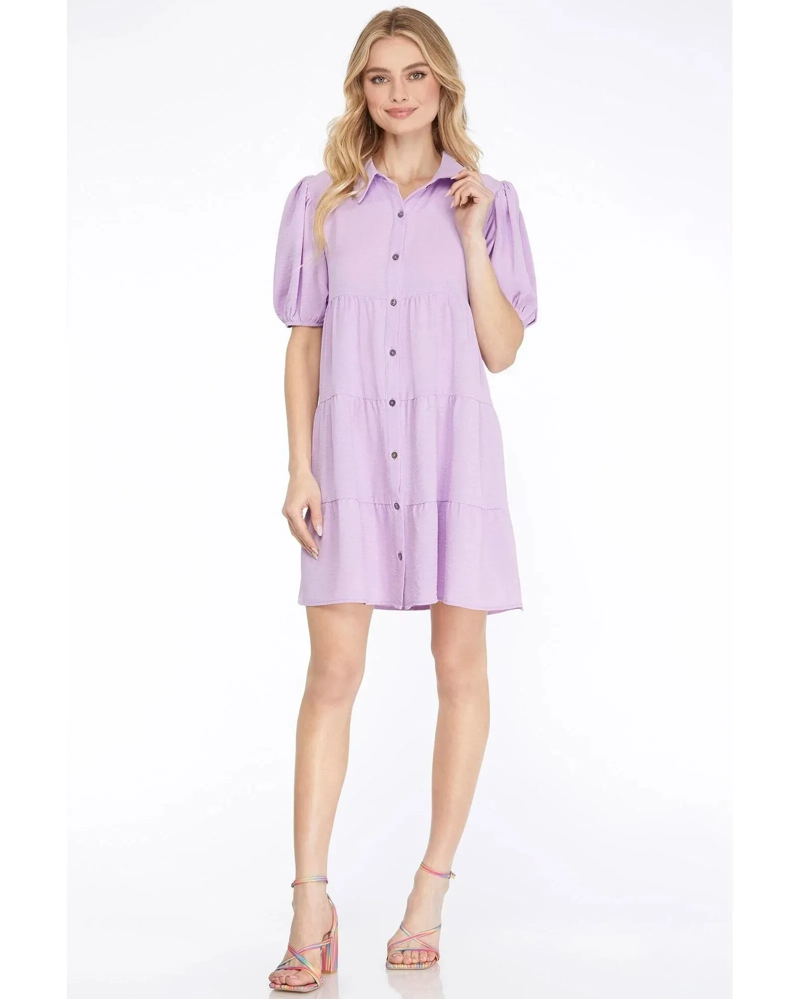 Short Puff Sleeve Shirt Dress