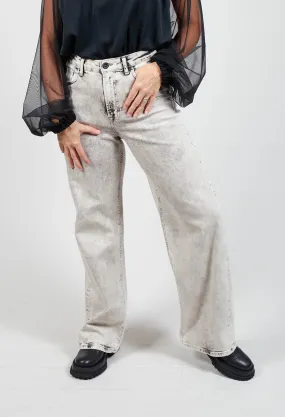 Straight Leg Mid Rise Trousers in Acid Wash Black