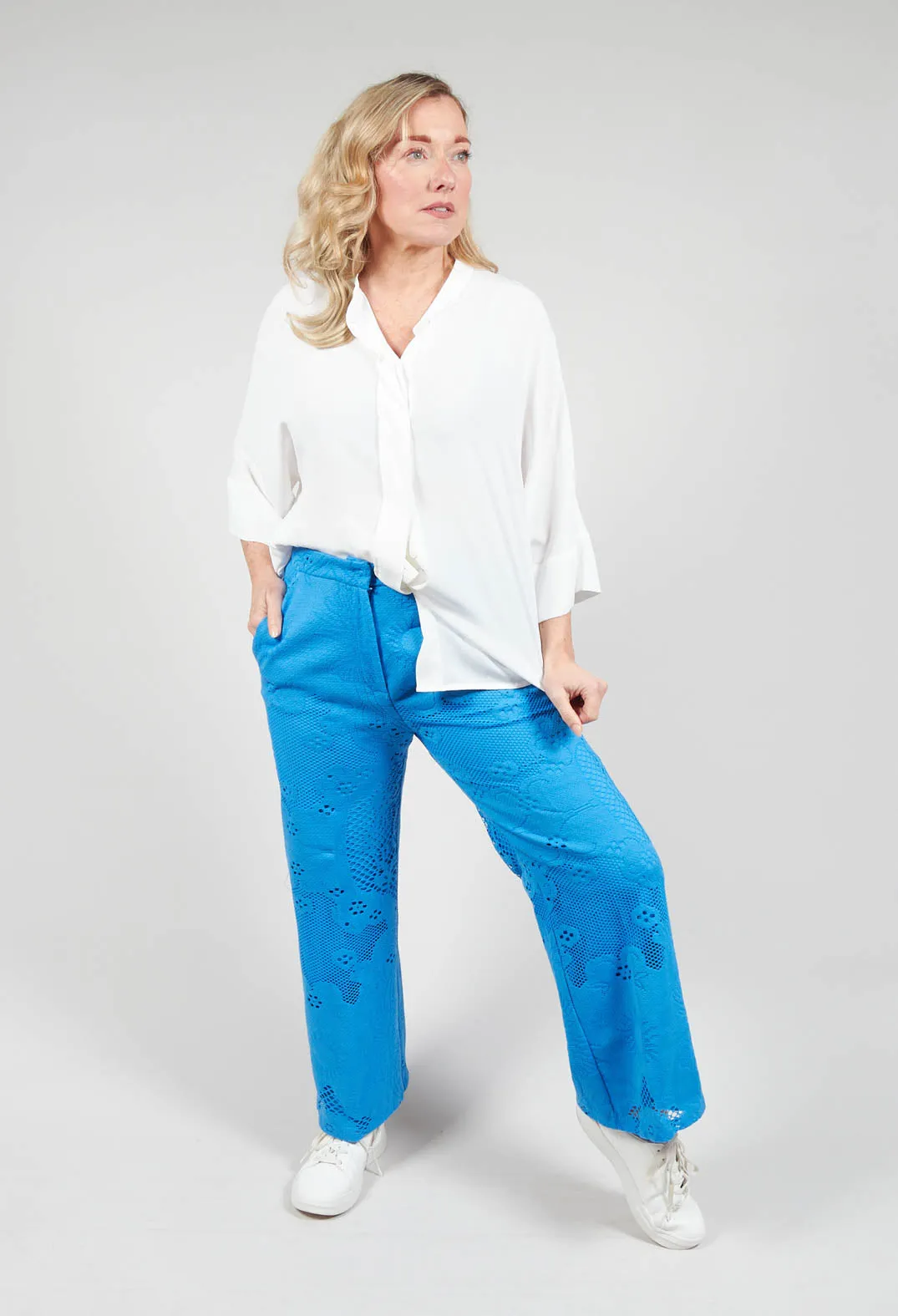 Straight Leg Trousers with Lace Detail in Supersonic Blue