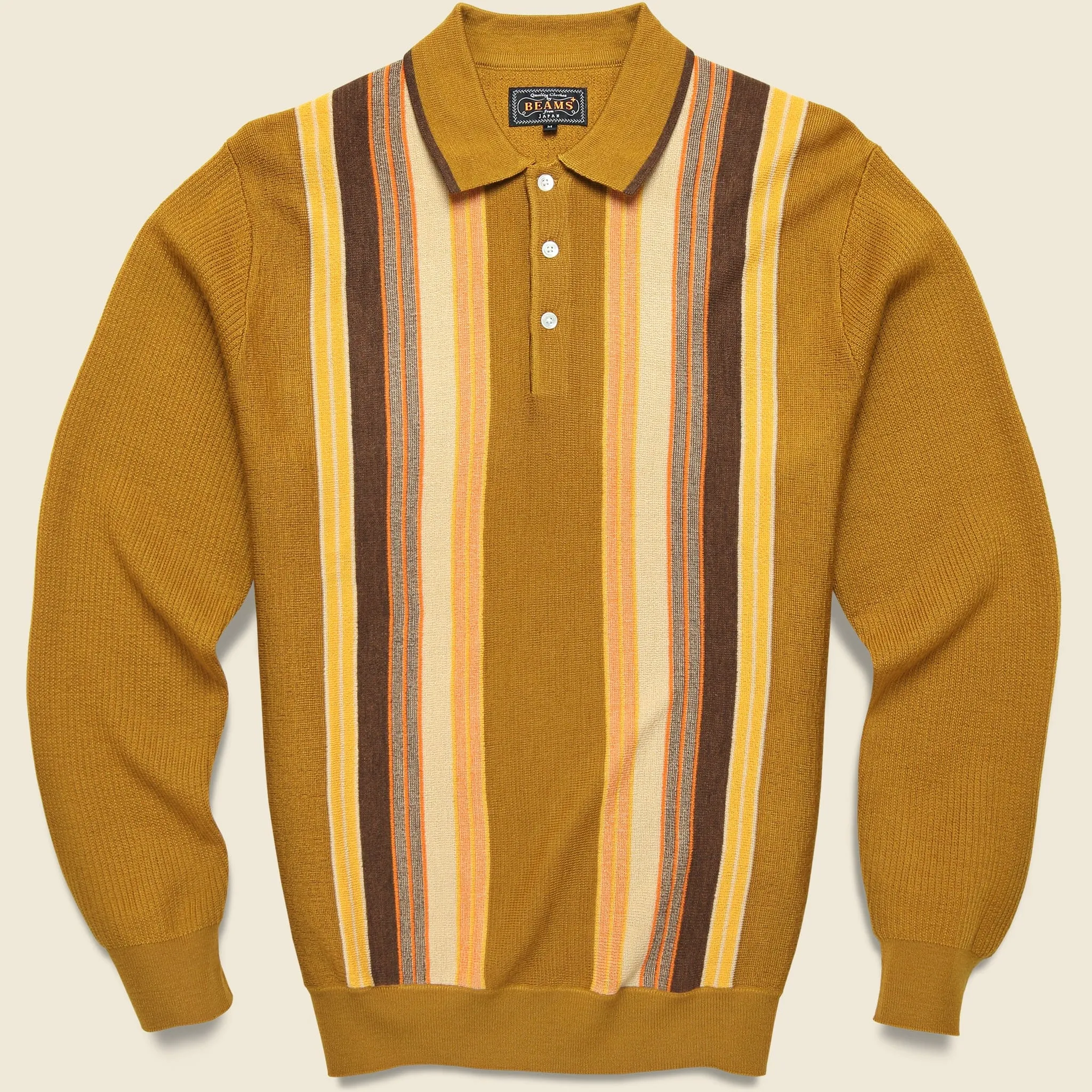 Striped Knit Sweater Polo - Mustard