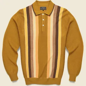 Striped Knit Sweater Polo - Mustard