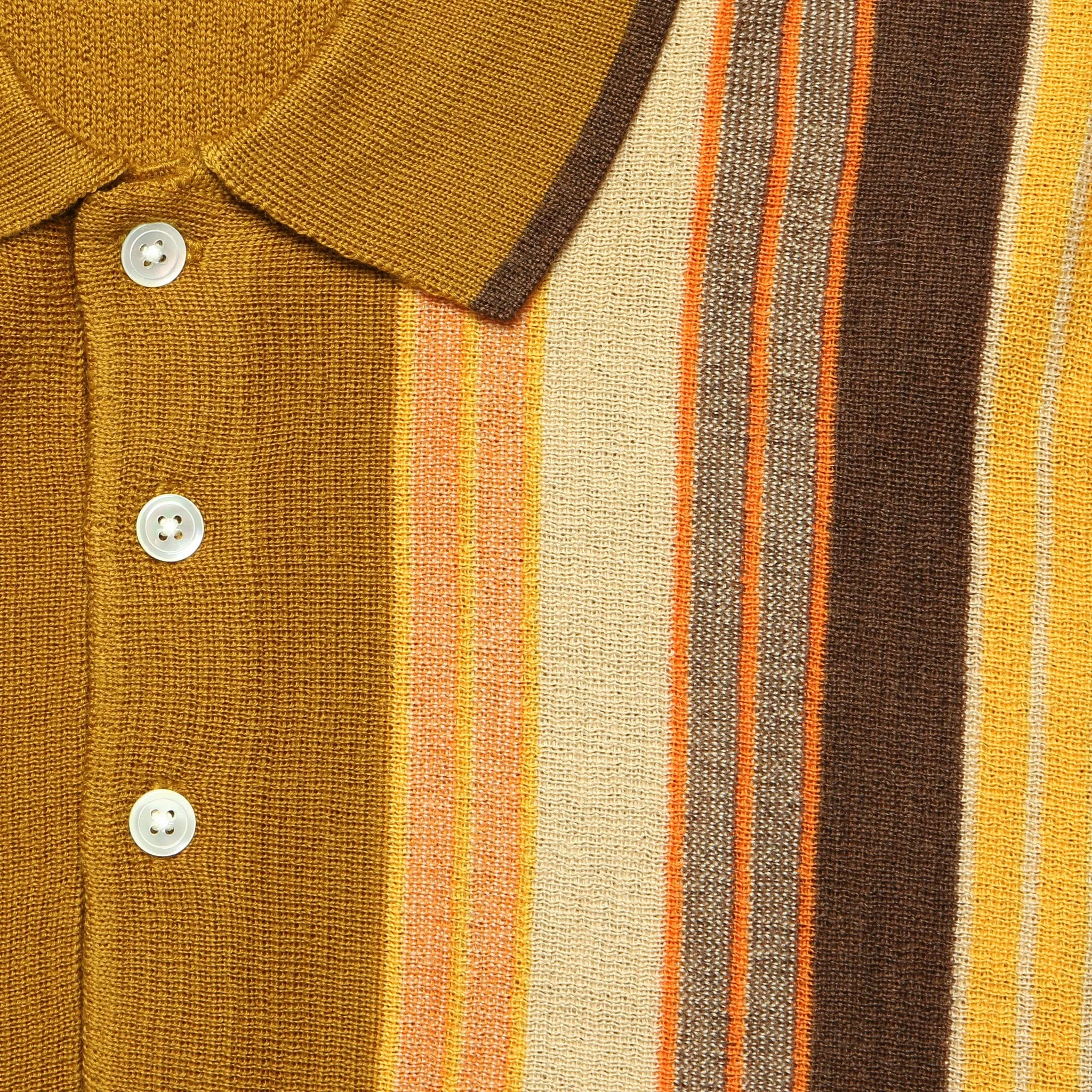 Striped Knit Sweater Polo - Mustard