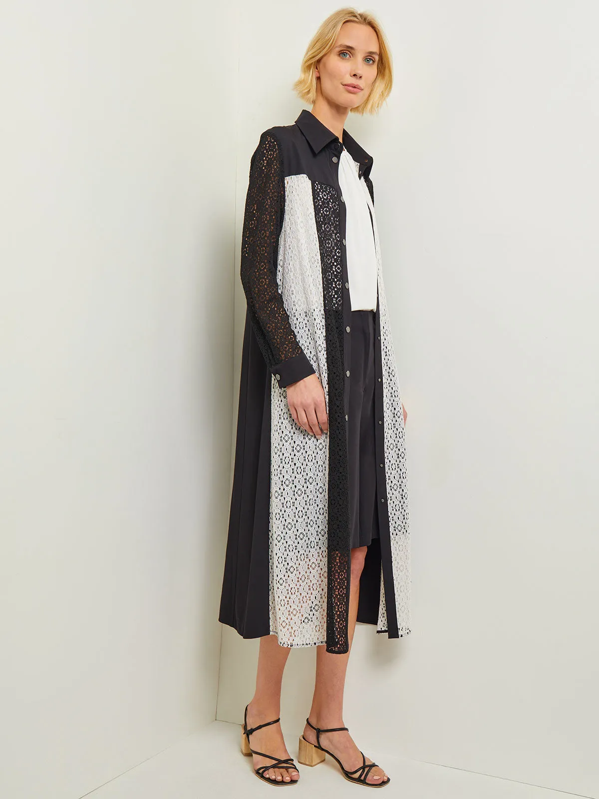 Tailored Fit Longline Jacket - Colorblock Lace Woven