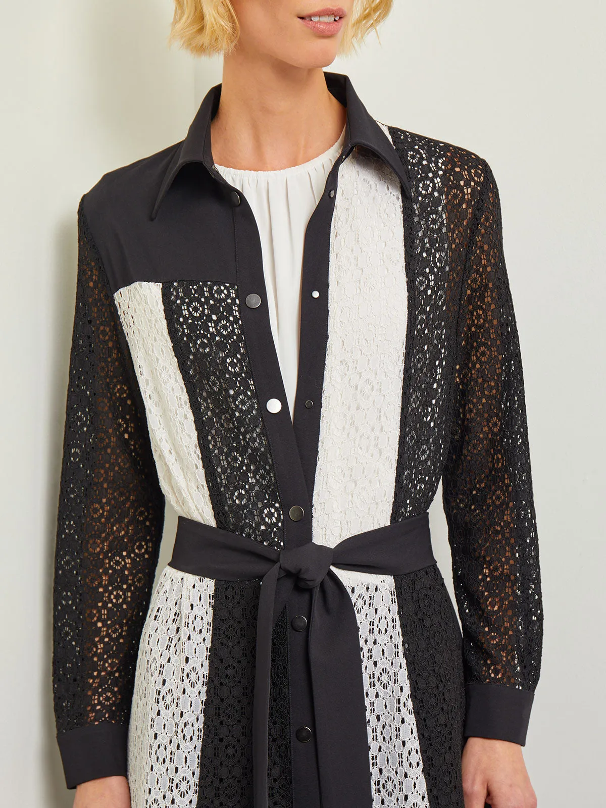 Tailored Fit Longline Jacket - Colorblock Lace Woven