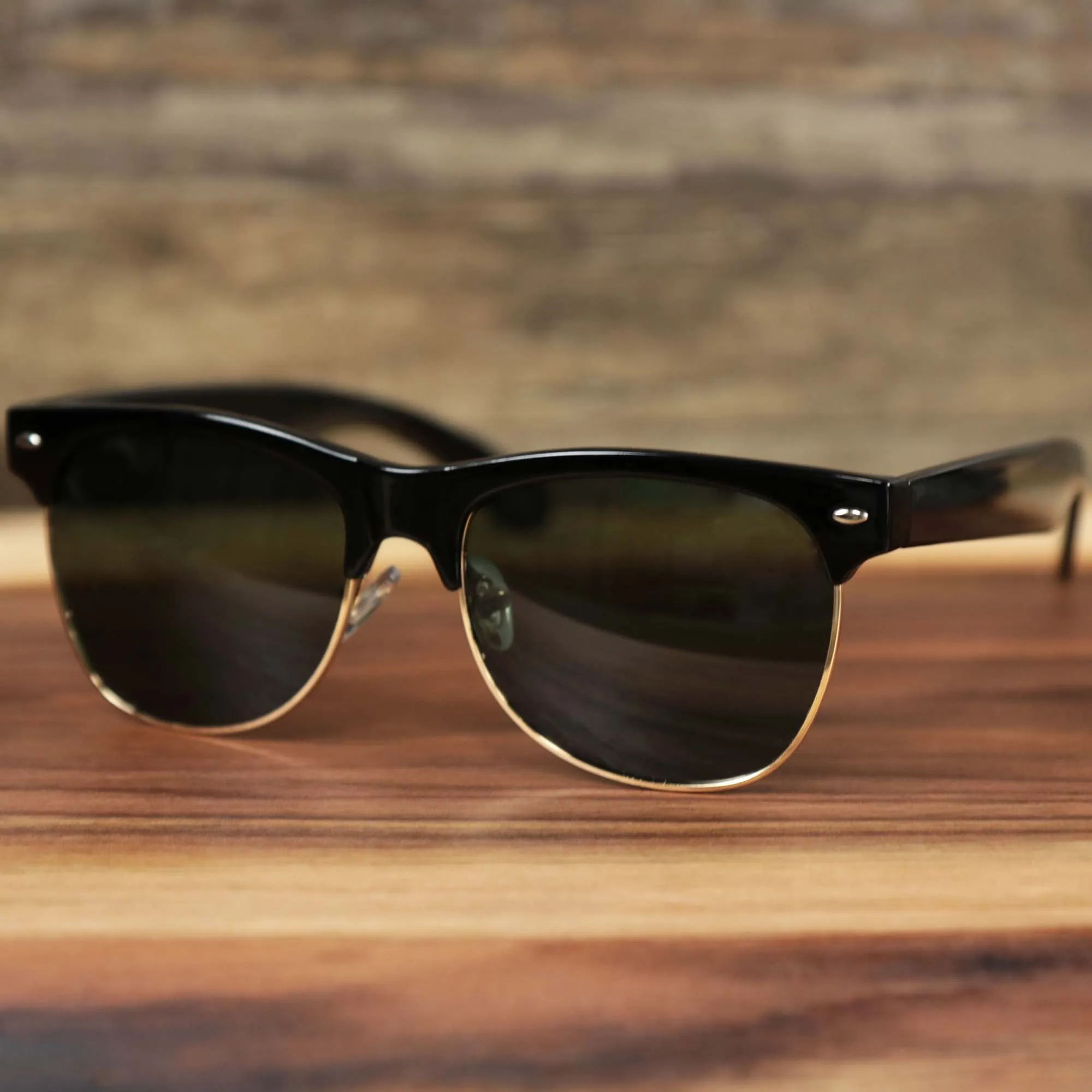 Thick Top and Metal Bottom Frame Black Gradient Lens Sunglasses with Black Frame