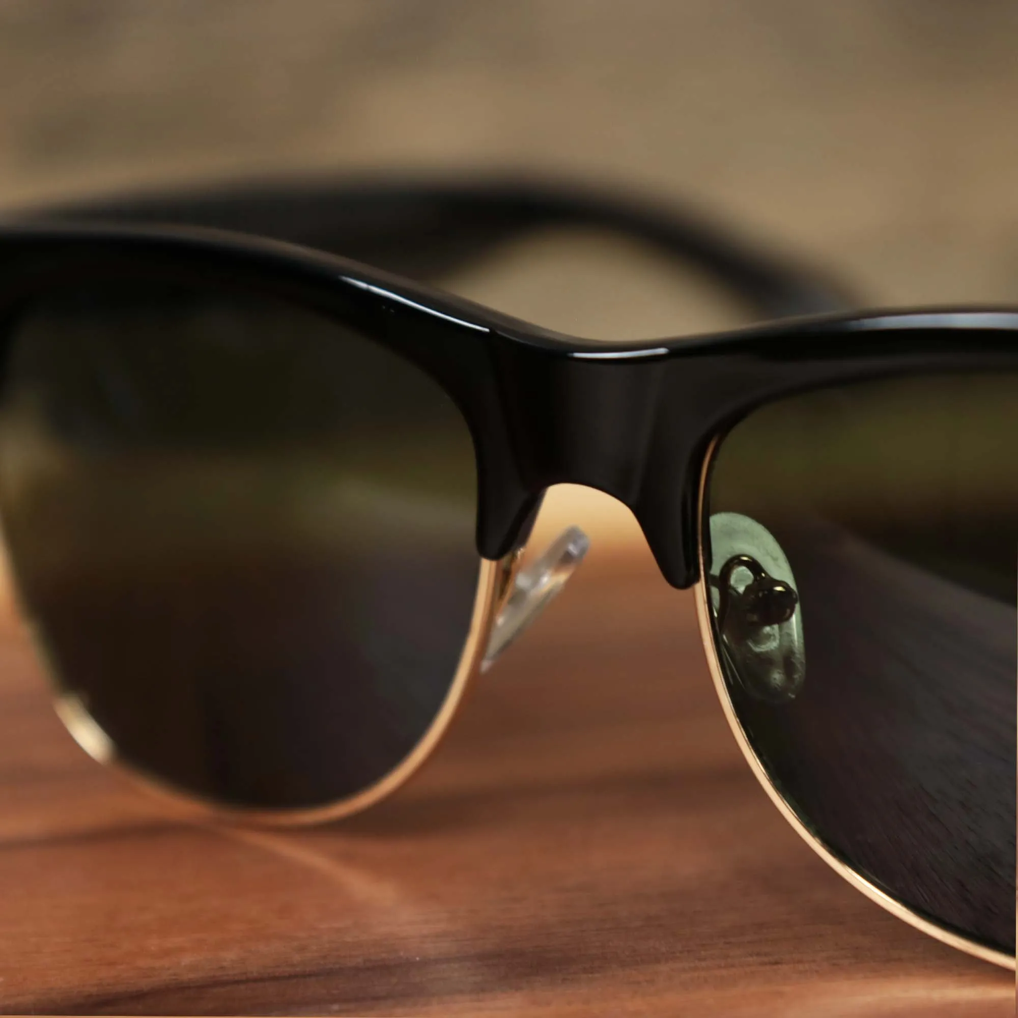 Thick Top and Metal Bottom Frame Black Gradient Lens Sunglasses with Black Frame