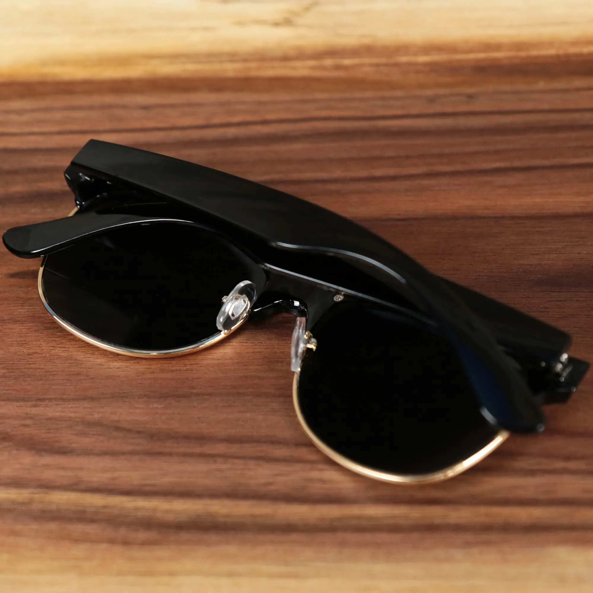 Thick Top and Metal Bottom Frame Black Gradient Lens Sunglasses with Black Frame