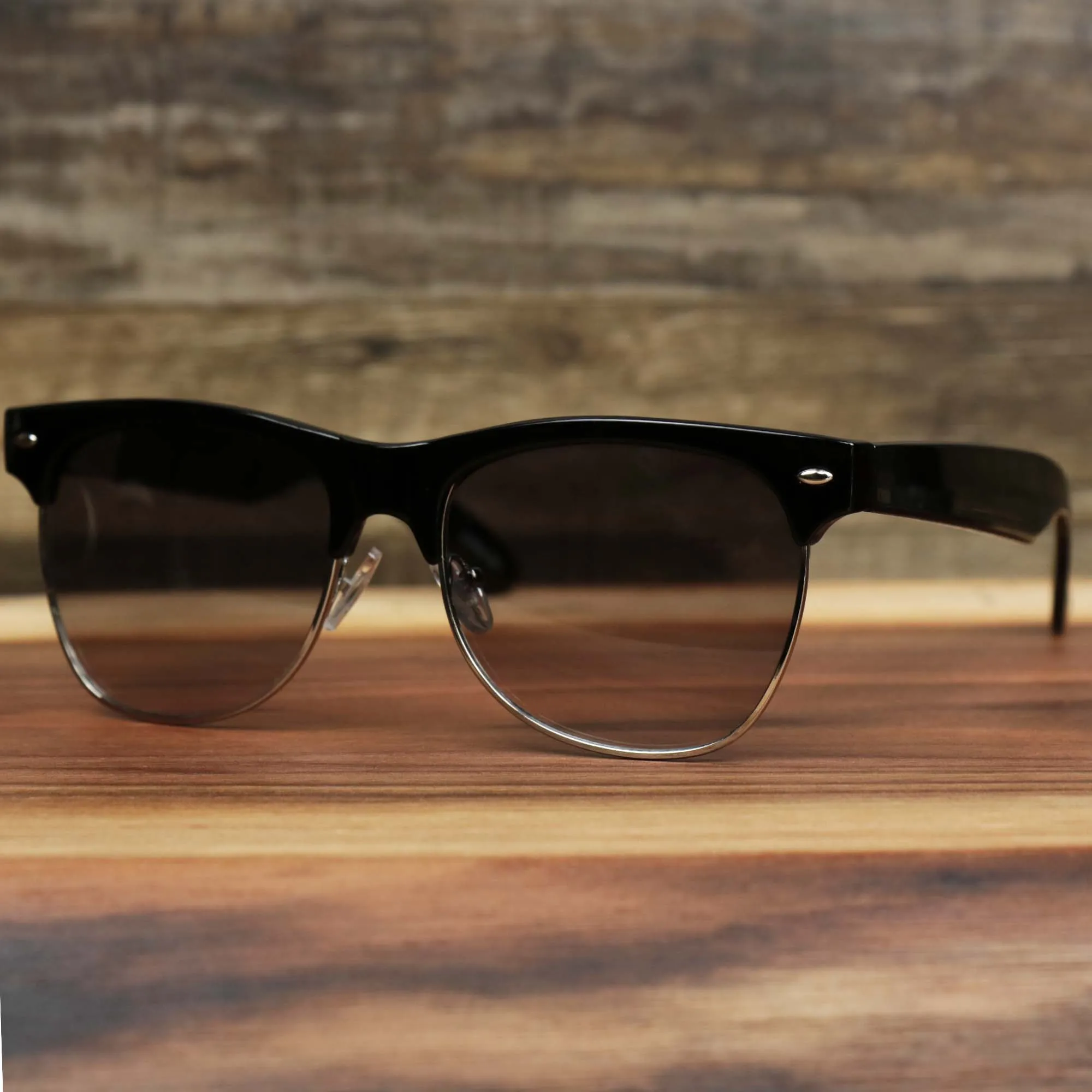 Thick Top and Metal Bottom Frame Black Lens Sunglasses with Black Frame