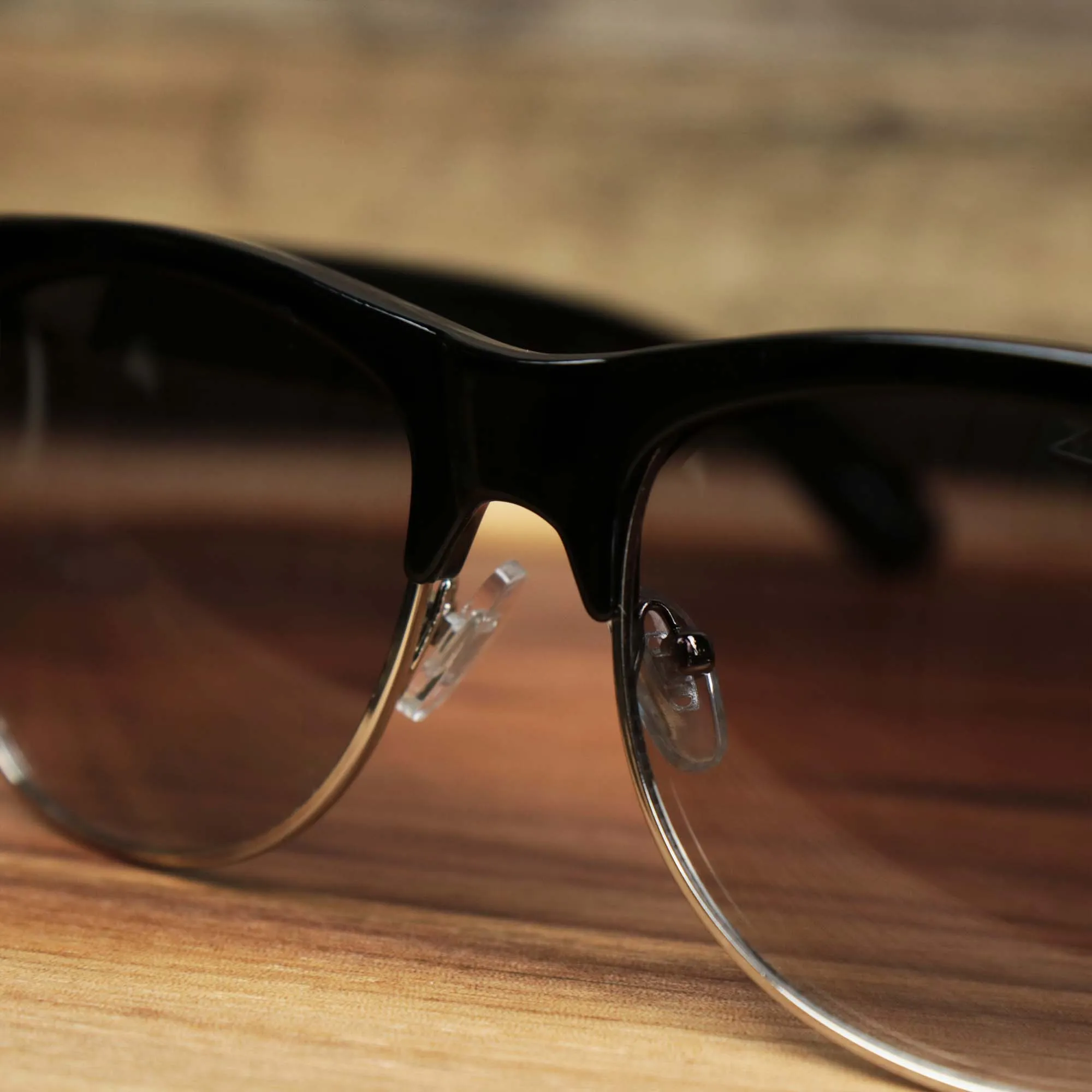 Thick Top and Metal Bottom Frame Black Lens Sunglasses with Black Frame