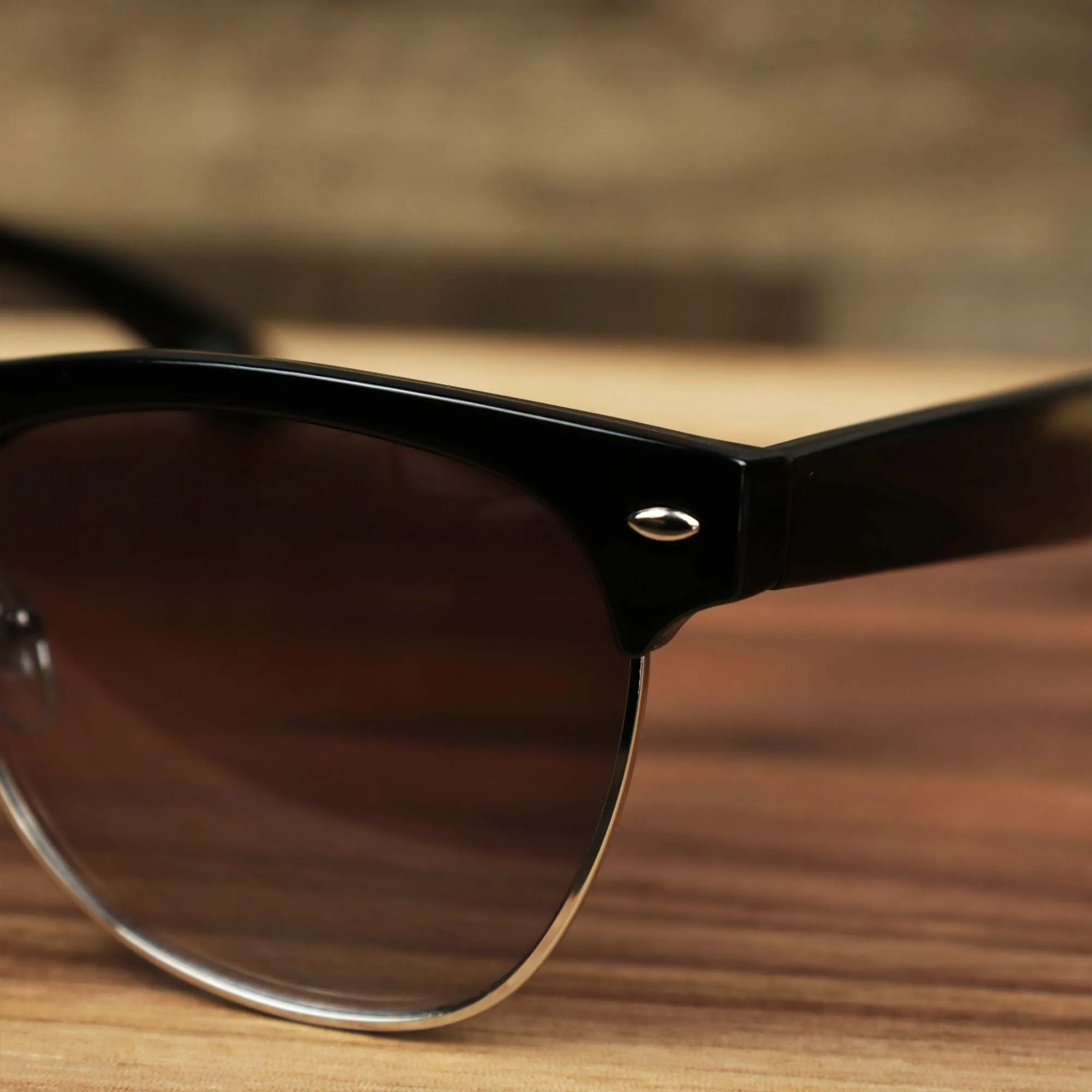 Thick Top and Metal Bottom Frame Black Lens Sunglasses with Black Frame