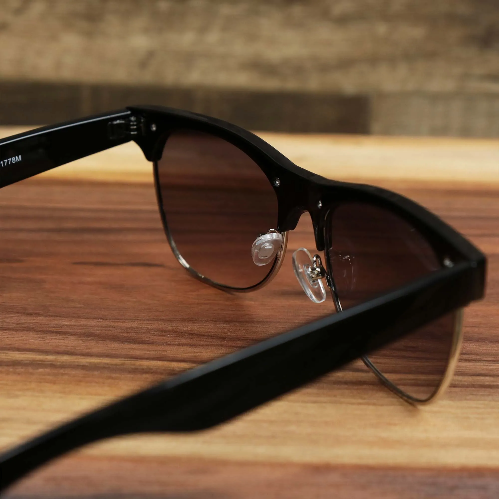 Thick Top and Metal Bottom Frame Black Lens Sunglasses with Black Frame