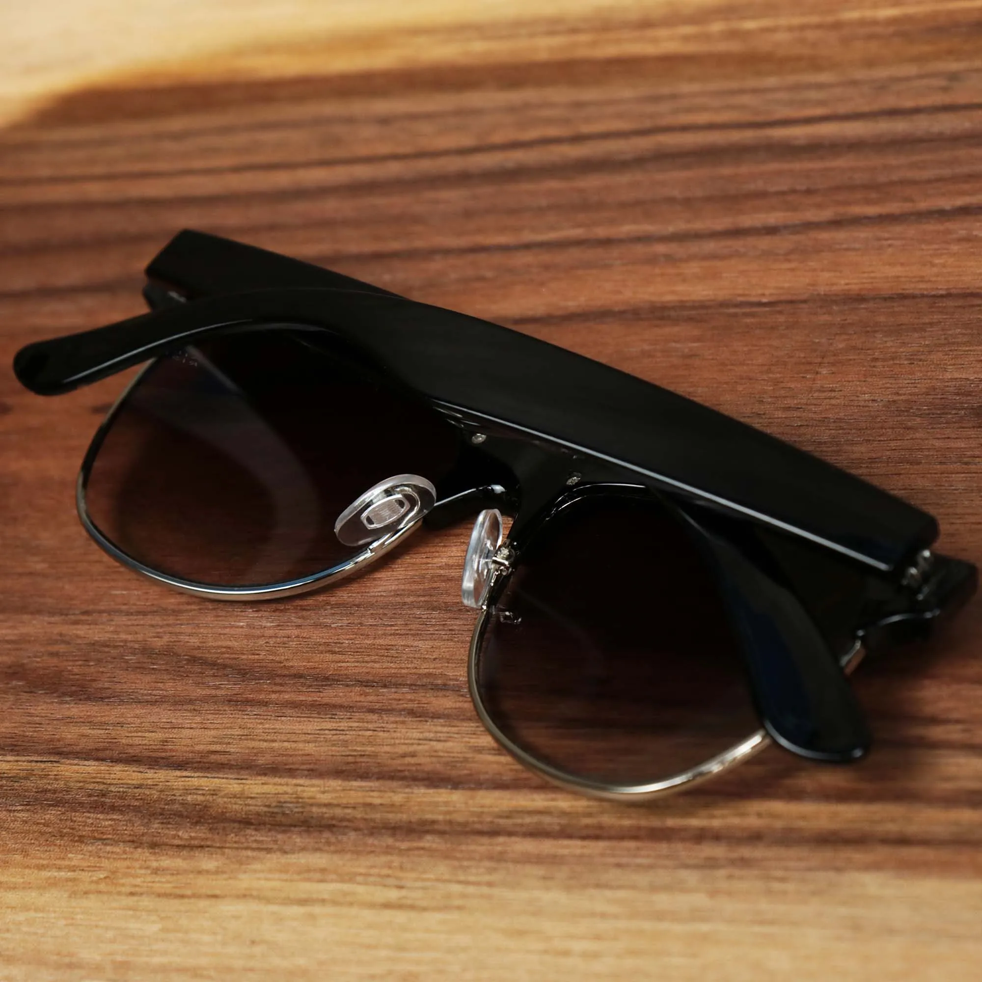 Thick Top and Metal Bottom Frame Black Lens Sunglasses with Black Frame