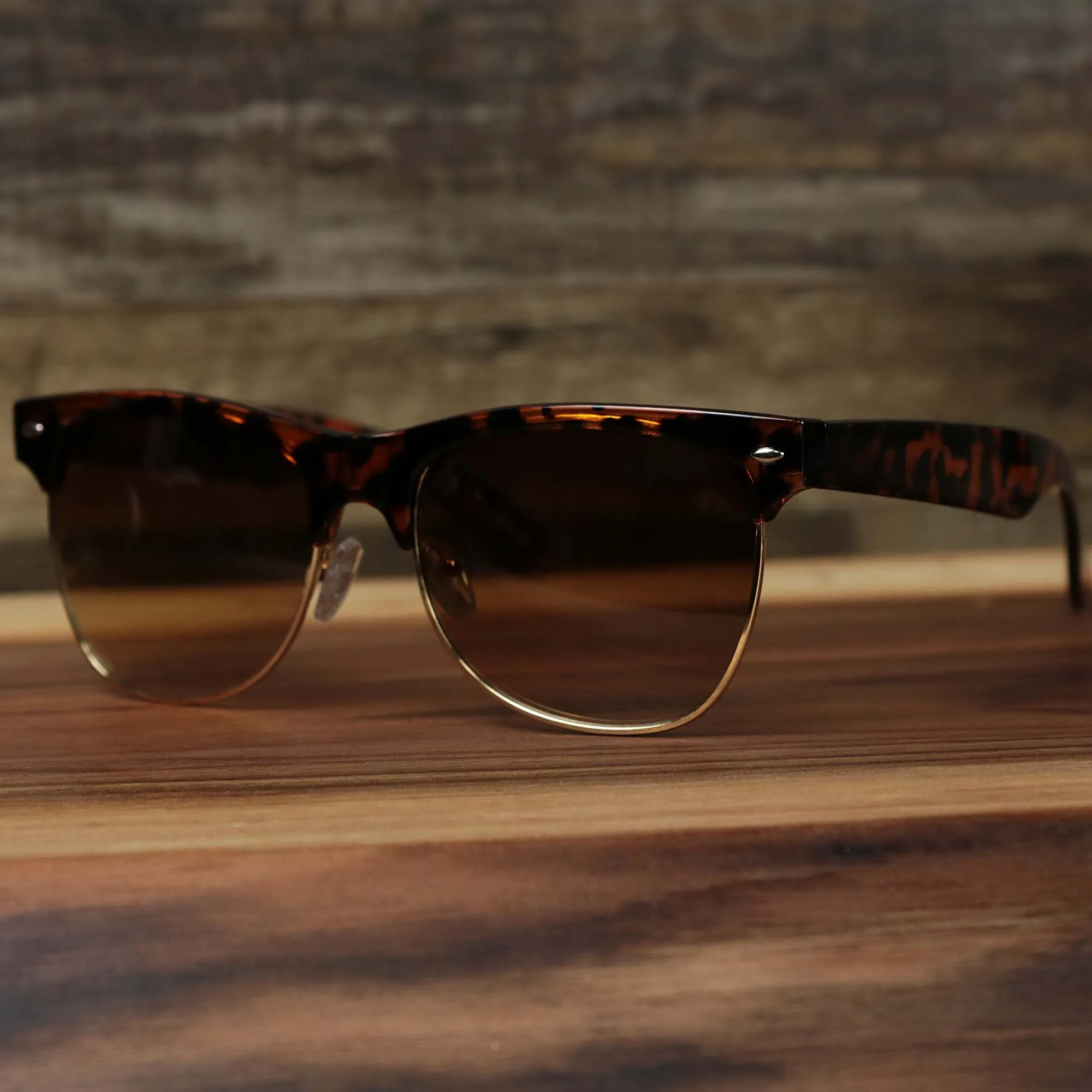 Thick Top and Metal Bottom Frame Brown Lens Sunglasses with Tortoise Frame