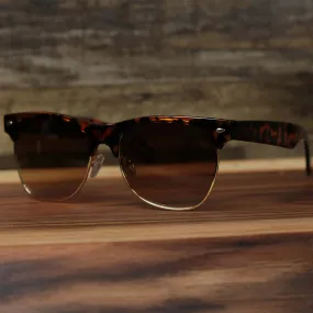 Thick Top and Metal Bottom Frame Brown Lens Sunglasses with Tortoise Frame