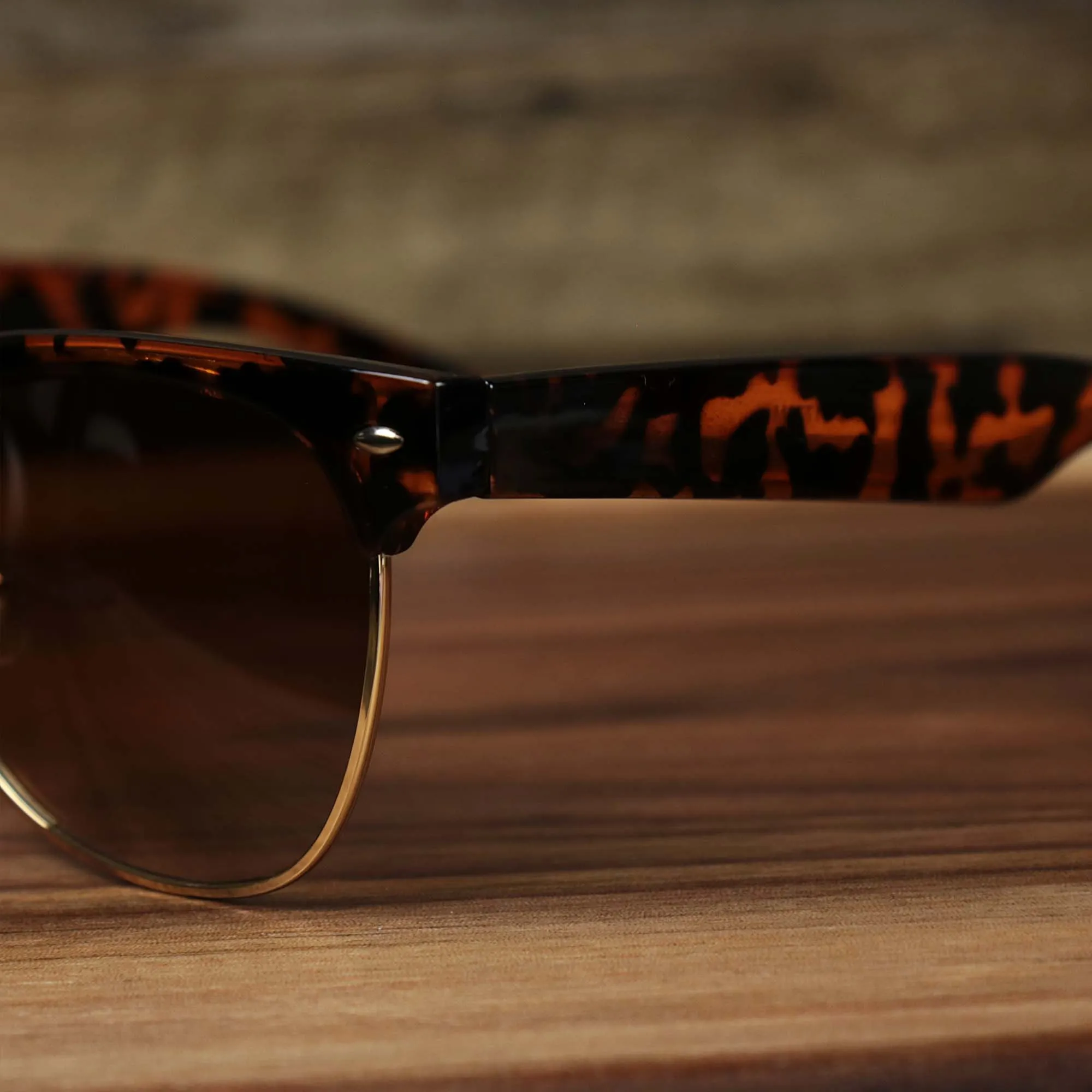 Thick Top and Metal Bottom Frame Brown Lens Sunglasses with Tortoise Frame