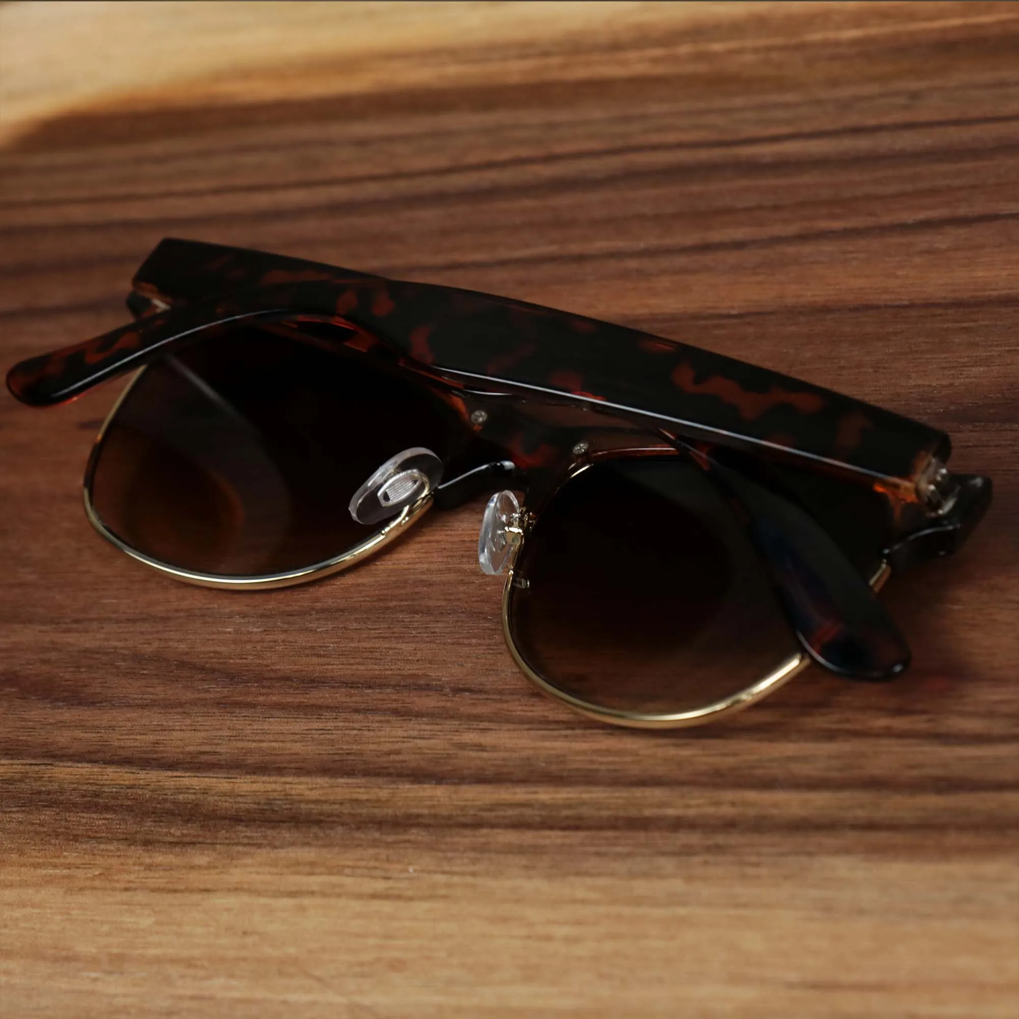 Thick Top and Metal Bottom Frame Brown Lens Sunglasses with Tortoise Frame