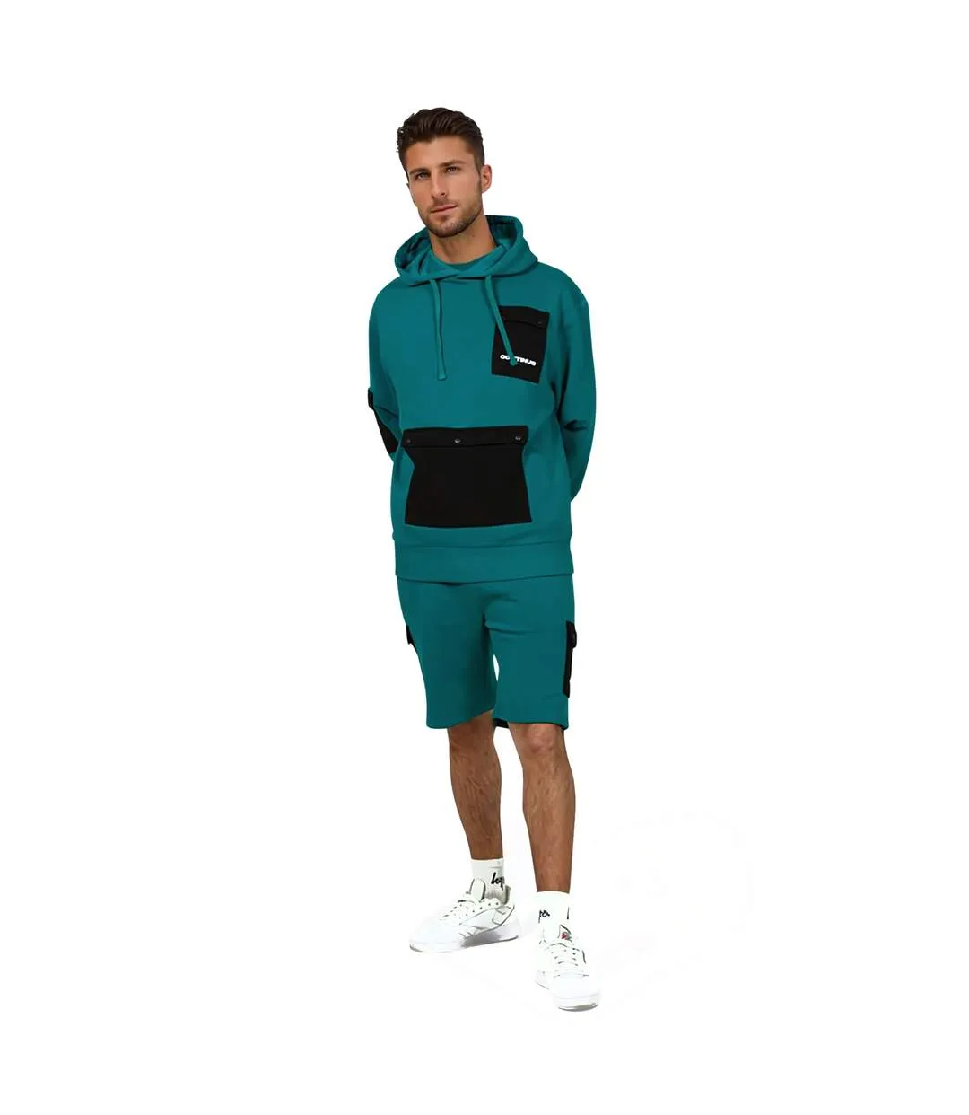 Unisex adult continu8 contrast pocket boxy hoodie teal Hype