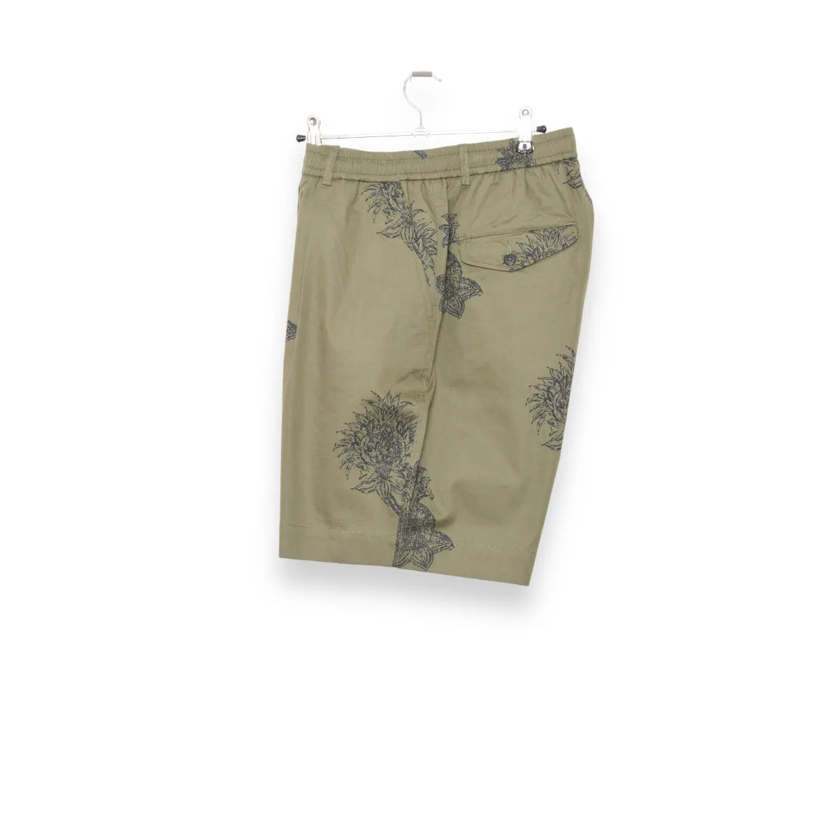 Universal Works Pleated Track Short block flower print olive P28026