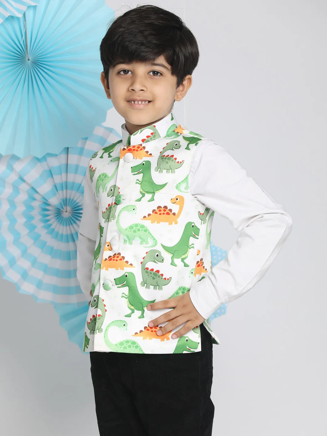 VASTRAMAY Boys  Multicolor-Base-White Nehru Jacket