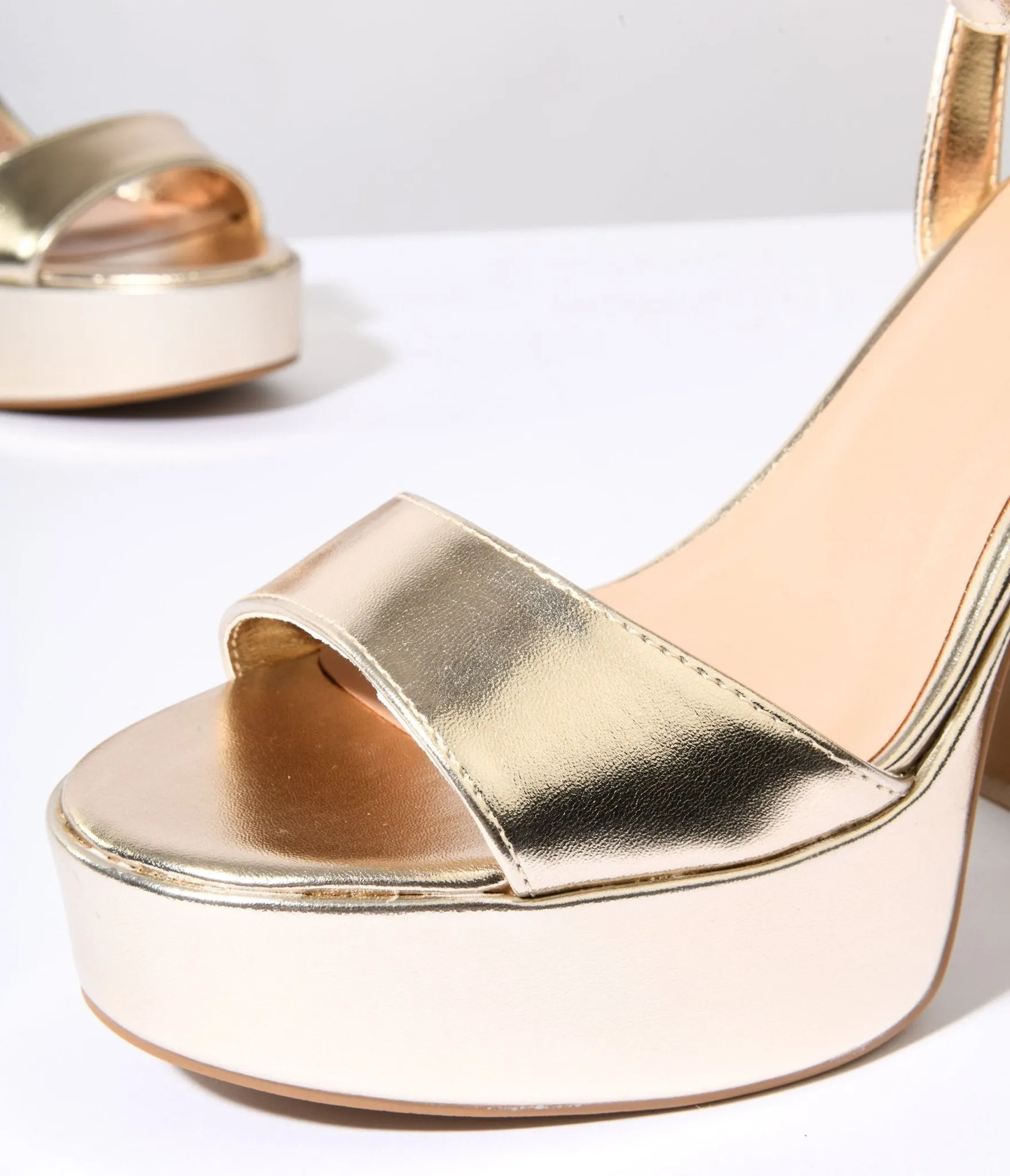 Vegas Gold Leatherette Platform Heels