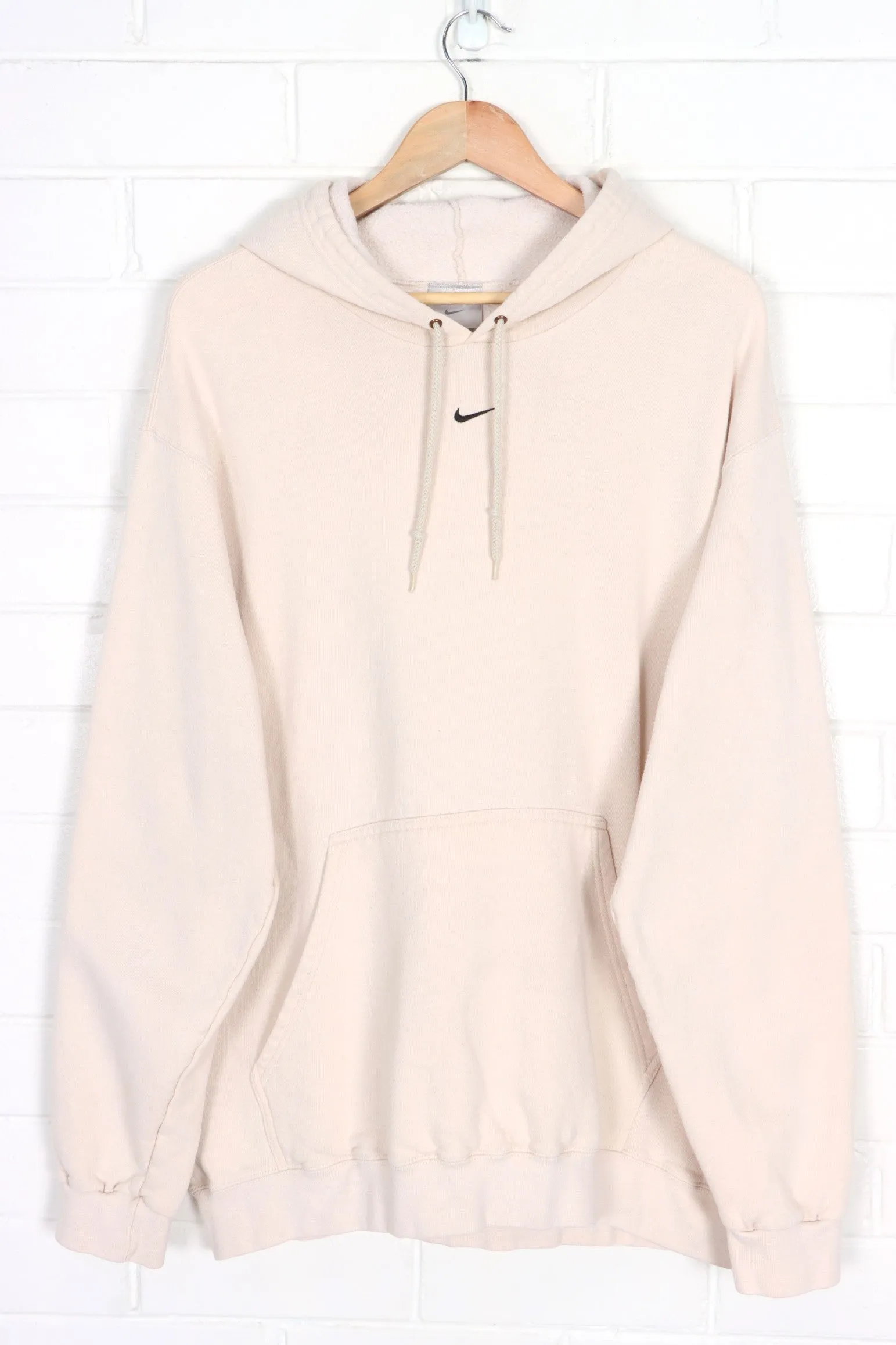 Vintage NIKE Embroidered Centre Swoosh Logo Beige Hoodie (XL)