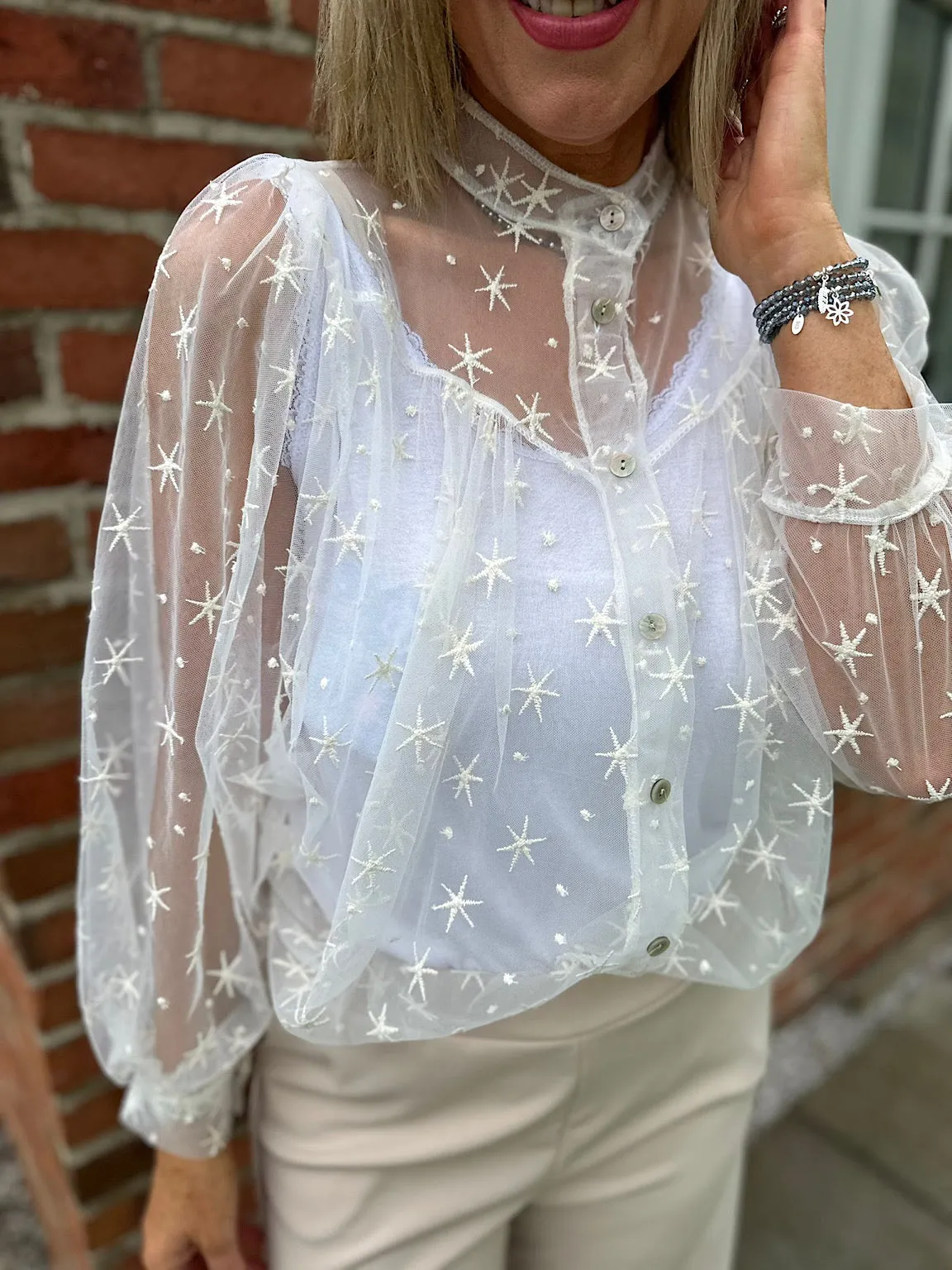 White Delicate Mesh Star Design Over Top Tiffany